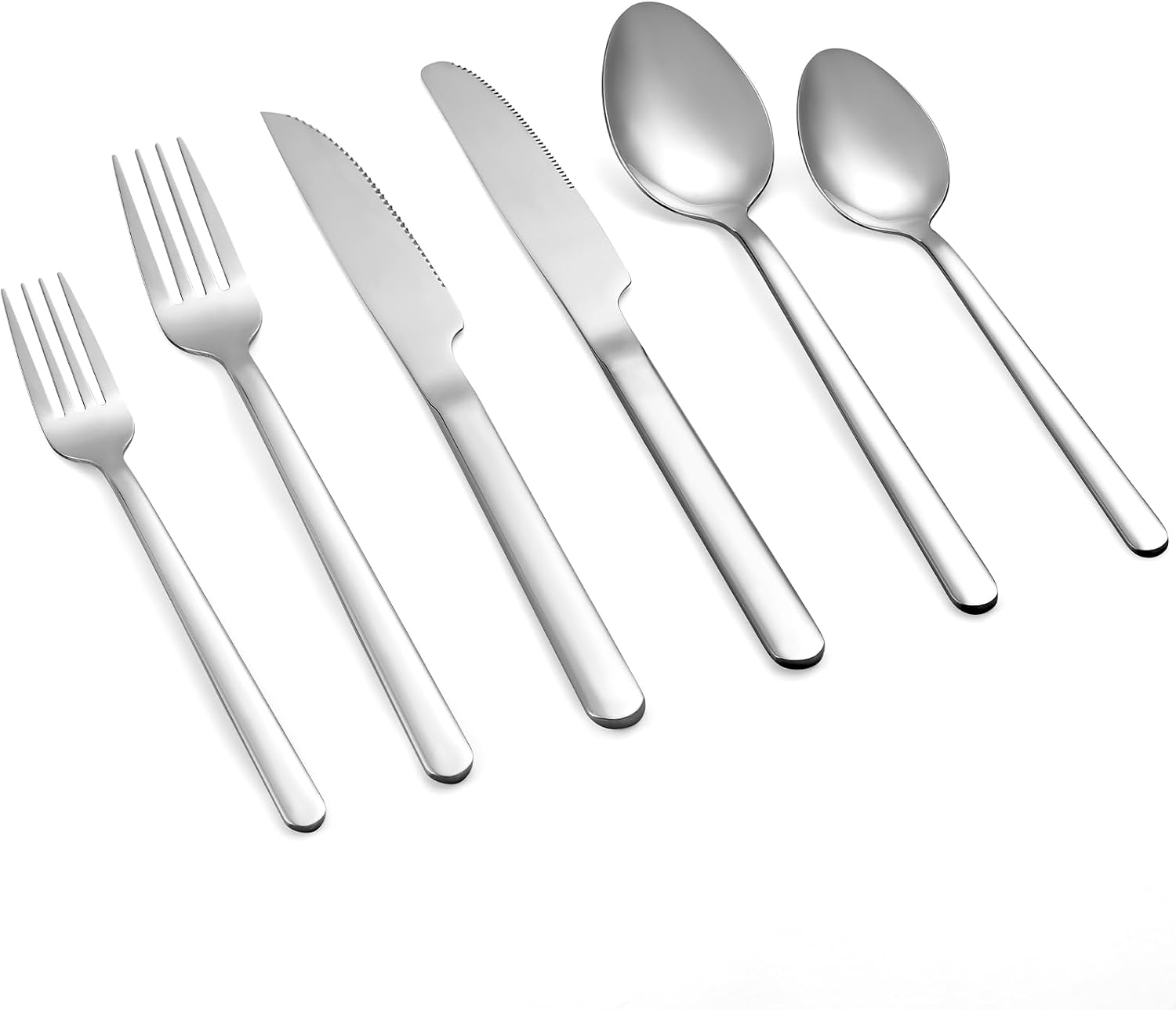 24 Pcs Silverware Set with Steak Knives, Stainless Steel Flatware Set for 4, Food-Grade Cutlery Set, Mirror Polished Tableware Eating Utensils Set for Kitchen, Knife Fork Spoon Set, Dishwasher Safe 24 Pcs Silverware Set with Steak Knives, Stainless Steel Flatware Set for 4, Food-Grade Cutlery Set, Mirror Polished Tableware Eating Utensils Set for Kitchen, Knife Fork Spoon Set, Dishwasher Safe