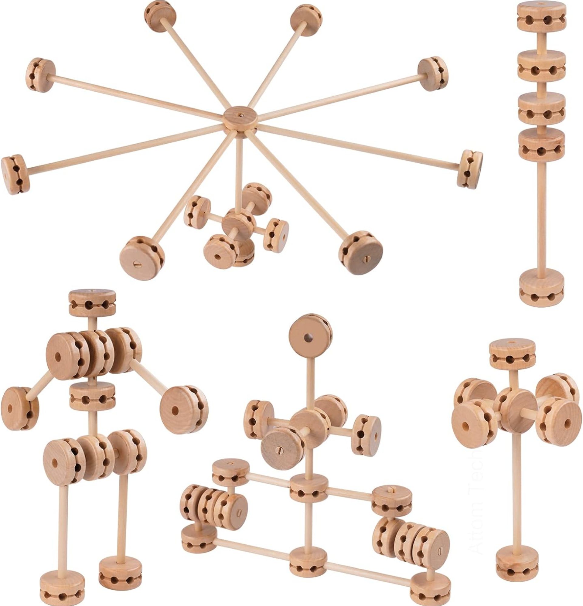 Wooden Building Blocks 60PCS Montessori STEM Toy for Kids 6+, Natural Wood Splicing Joints and Sticks Educational Sensory Tinker Creative 3D Playset Stacking Game Wooden Building Blocks 60PCS Montessori STEM Toy for Kids 6+, Natural Wood Splicing Joints and Sticks Educational Sensory Tinker Creative 3D Playset Stacking Game