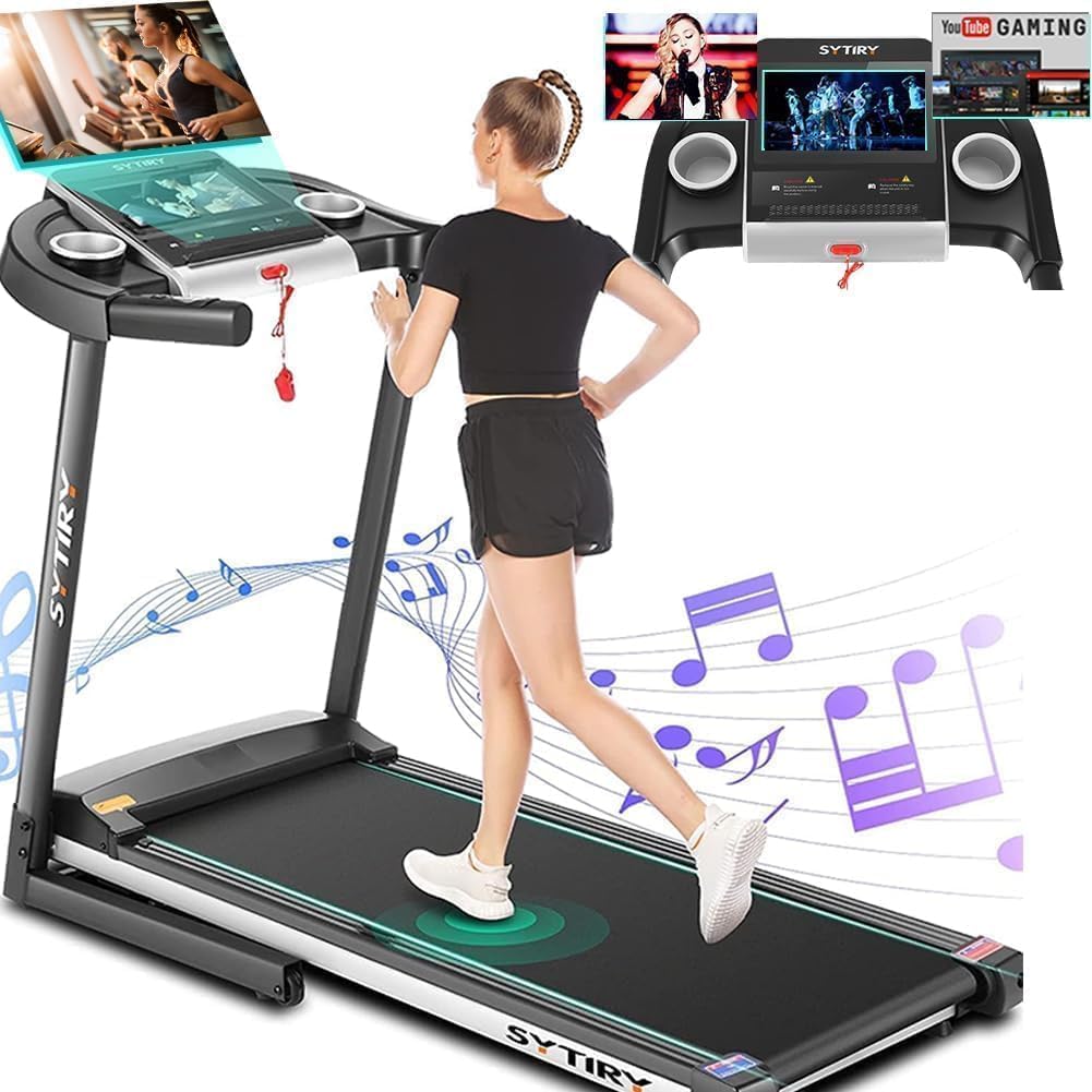 SYTIRY Treadmills for Home with TV Screen and WiFi,Smart Foldable Treadmill Machine,3D Virtual Sports Scene,HiFi Speakers,Popular APP for Social Networking,Video,and Search,Walking Treadmill SYTIRY Treadmills for Home with TV Screen and WiFi,Smart Foldable Treadmill Machine,3D Virtual Sports Scene,HiFi Speakers,Popular APP for Social Networking,Video,and Search,Walking Treadmill