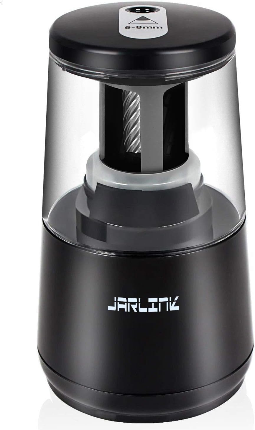 JARLINK Electric Pencil Sharpener, Heavy-Duty Helical Blade to Fast Sharpen, Auto Stop for No.2/Colored Pencils(6-8mm), AC Adapter/Battery Operated in School Classroom/Office/Home (Black) JARLINK Electric Pencil Sharpener, Heavy-Duty Helical Blade to Fast Sharpen, Auto Stop for No.2/Colored Pencils(6-8mm), AC Adapter/Battery Operated in School Classroom/Office/Home (Black)