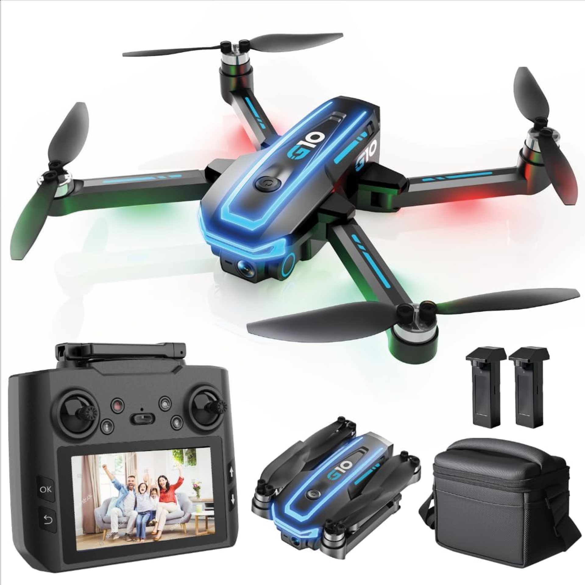 GPS Drones with 4K Camera for Adults with HD Screen on Controller and Follow Me Mode,Long Flight Time and Distance,Transmission and GPS Auto Return,G10 RC Quadcopter Easy fly for Beginner and Kids,Under 249g GPS Drones with 4K Camera for Adults with HD Screen on Controller and Follow Me Mode,Long Flight Time and Distance,Transmission and GPS Auto Return,G10 RC Quadcopter Easy fly for Beginner and Kids,Under 249g