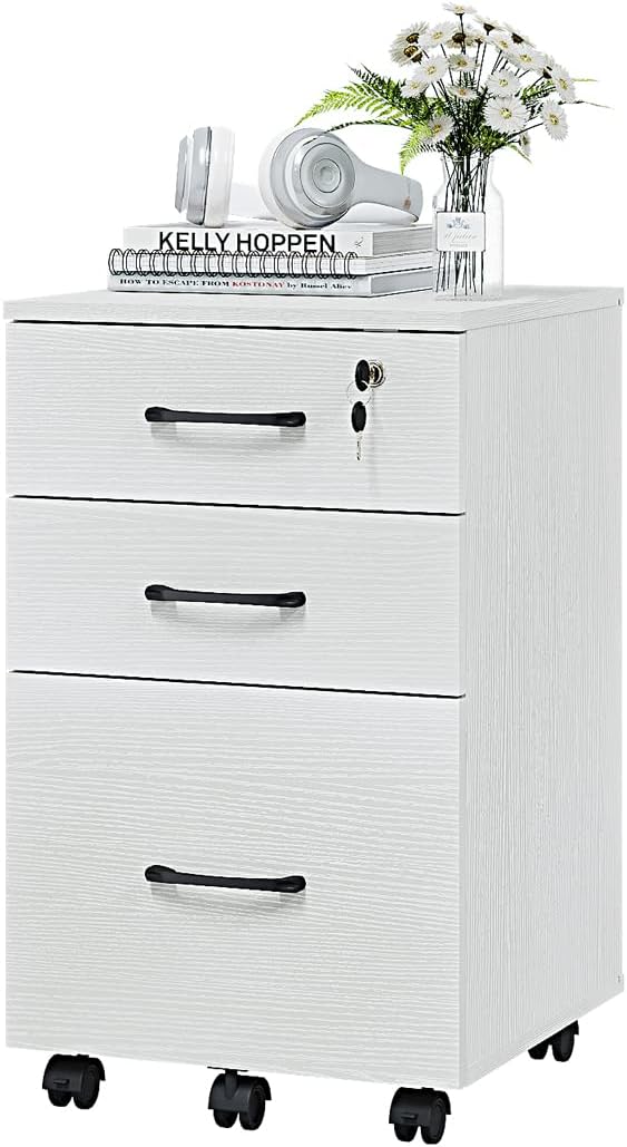 Panana 3 Drawer Wood Mobile File Cabinet, Under Desk Storage Drawers Small File Cabinet for Home Office (White) Panana 3 Drawer Wood Mobile File Cabinet, Under Desk Storage Drawers Small File Cabinet for Home Office (White)
