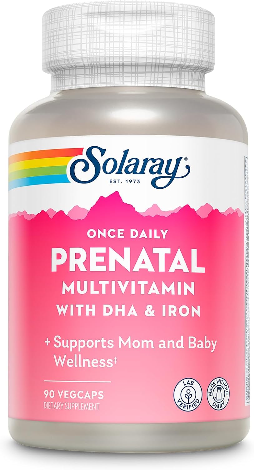 SOLARAY Once Daily Prenatal Multivitamin with DHA & Iron, Prenatal Vitamins and Minerals for Expectant Mothers, Easy Morning Herbal Blend & Whole Food Base, Lab Verified, 90 Servings, 90 VegCaps SOLARAY Once Daily Prenatal Multivitamin with DHA & Iron, Prenatal Vitamins and Minerals for Expectant Mothers, Easy Morning Herbal Blend & Whole Food Base, Lab Verified, 90 Servings, 90 VegCaps