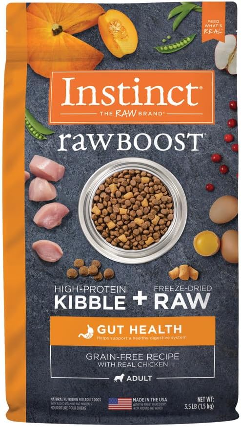 Instinct Raw Boost Gut Health, Natural Dry Dog Food with Freeze Dried Pieces, Grain Free Recipe – Real Chicken, 3.5 lb. Bag Instinct Raw Boost Gut Health, Natural Dry Dog Food with Freeze Dried Pieces, Grain Free Recipe – Real Chicken, 3.5 lb. Bag