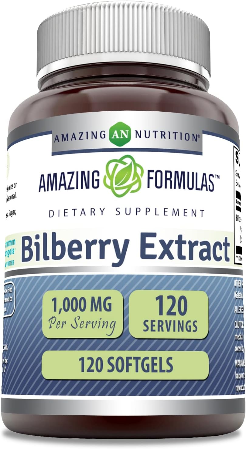 Amazing Formulas Bilberry Extract Supplement 1000 Mg 120 Softgels | Rich in Vitamins | Pure Extract of Bilberries Amazing Formulas Bilberry Extract Supplement 1000 Mg 120 Softgels | Rich in Vitamins | Pure Extract of Bilberries