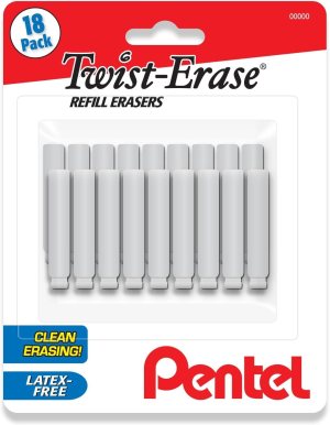 Pentel Twist Erase Refill Erasers – Pack of 18 Latex Free Refills for Twist Eraser Mechanical Pencils