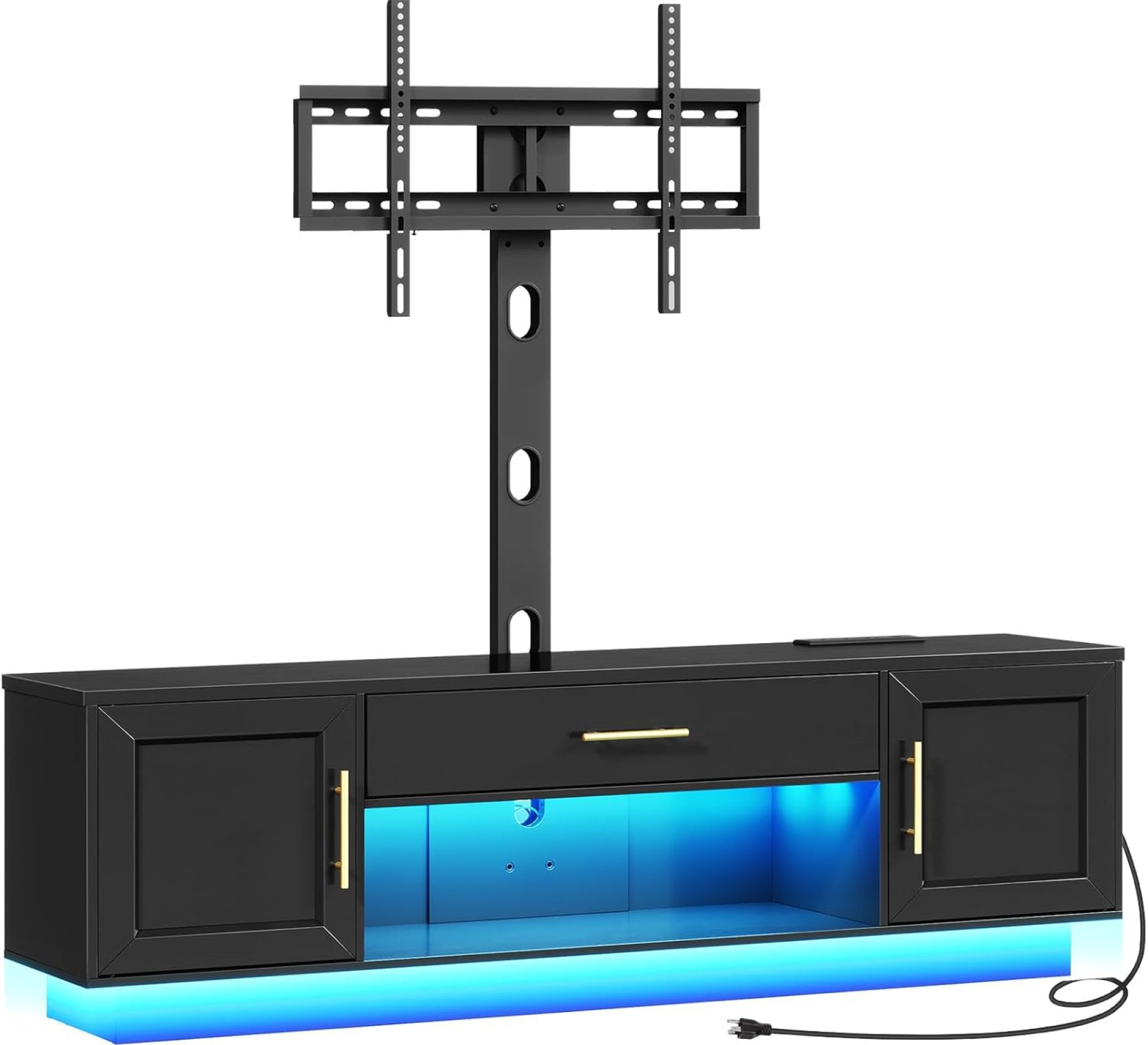 TV Stand with Mount Power Outlet, Swivel LED Entertainment Center for TVs up to 75 inch, Modern Media TV Console Table with Adjustable Mount, TV Cabinet for Living Room, Bedroom, Black TV Stand with Mount Power Outlet, Swivel LED Entertainment Center for TVs up to 75 inch, Modern Media TV Console Table with Adjustable Mount, TV Cabinet for Living Room, Bedroom, Black