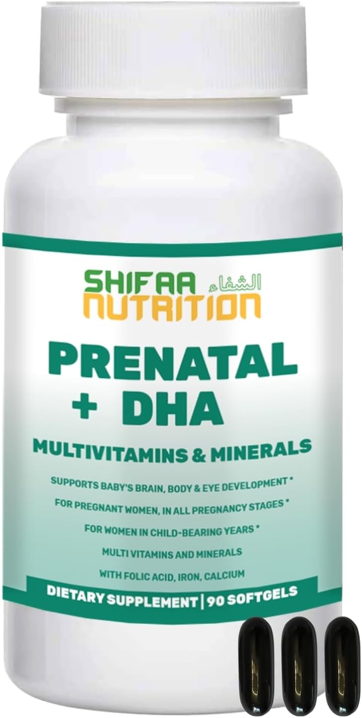Halal Prenatal Vitamins with DHA and Folic Acid | High Potency 90 Softgels, Keto-Friendly | Vitamin C 120mg, DHA 250mg, Folic Acid 800mg, EPA 90mg, Biotin & Iodine Halal Prenatal Vitamins with DHA and Folic Acid | High Potency 90 Softgels, Keto-Friendly | Vitamin C 120mg, DHA 250mg, Folic Acid 800mg, EPA 90mg, Biotin & Iodine