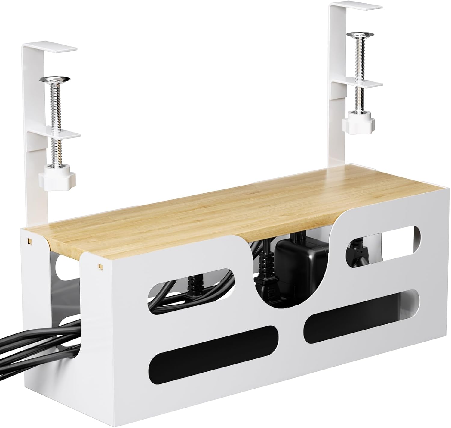 Under Desk Cable Management Box with Lid, Large Cable Management Tray, Cord Organizer for Desk with Adjustable Clamps for Home and Office Under Desk Cable Management Box with Lid, Large Cable Management Tray, Cord Organizer for Desk with Adjustable Clamps for Home and Office