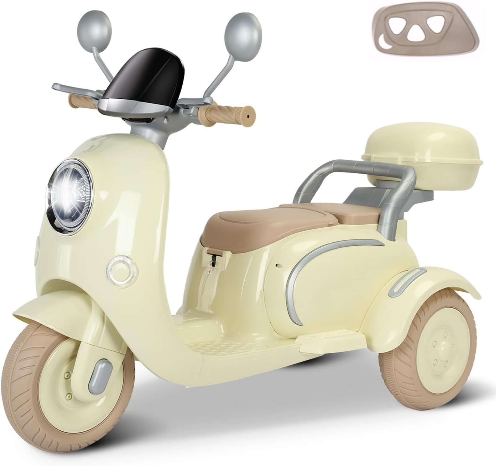 12V Ride on Motorcycle, 2 Seater Kids Electric Moped Scooter with Storage Box, Music, LED Light, Horn, 2x50W Motor, 60 mins Ride Time, Ride on Toys for Girls Boys Ages 3-6 (Beige) 12V Ride on Motorcycle, 2 Seater Kids Electric Moped Scooter with Storage Box, Music, LED Light, Horn, 2x50W Motor, 60 mins Ride Time, Ride on Toys for Girls Boys Ages 3-6 (Beige)