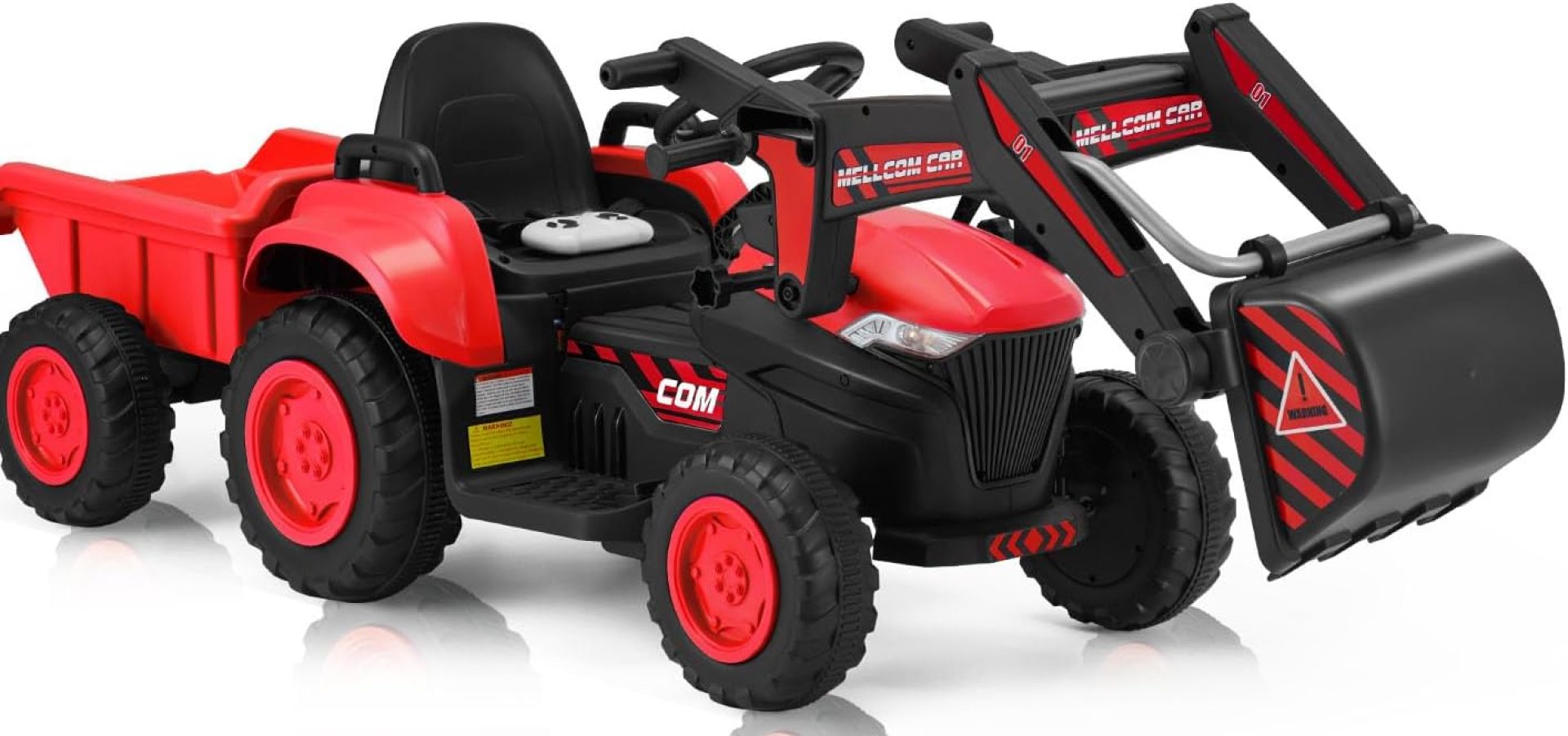 MELLCOM Ride on Excavator, 12V Battery Powered Bulldozer Ride on Construction Vehicles with Trailer, Kids Car with Parent Remote, Ride on Toys with Digger, Horn, Lights, Music Player, Safety Belt, Red MELLCOM Ride on Excavator, 12V Battery Powered Bulldozer Ride on Construction Vehicles with Trailer, Kids Car with Parent Remote, Ride on Toys with Digger, Horn, Lights, Music Player, Safety Belt, Red