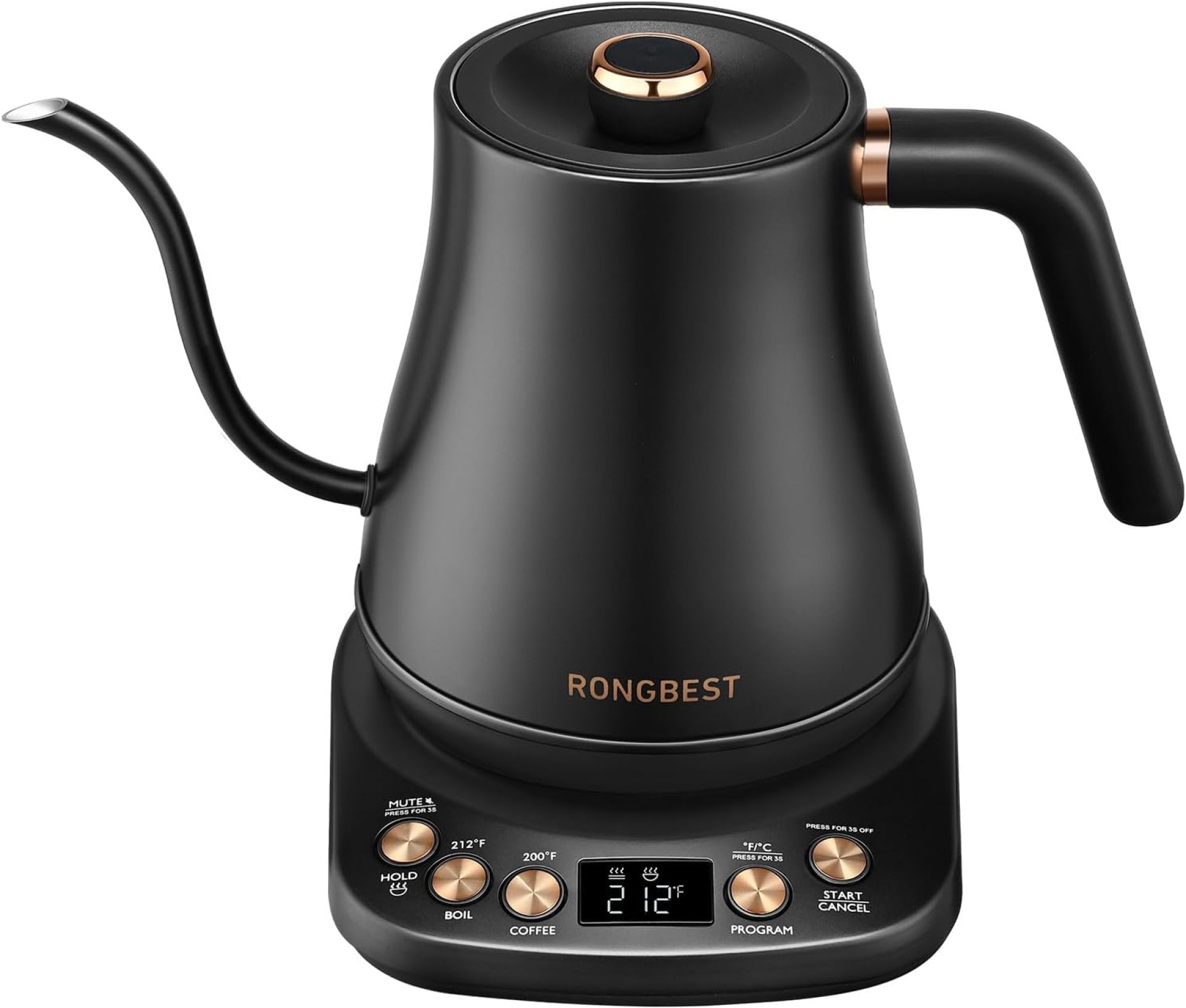 Electric Gooseneck Kettle, 1200W, 6 Temperature Settings, Stainless Steel Inner Lid & Bottom, 1L Quick Heating Pour Over Kettle for Coffee & Tea, Matte Black Electric Gooseneck Kettle, 1200W, 6 Temperature Settings, Stainless Steel Inner Lid & Bottom, 1L Quick Heating Pour Over Kettle for Coffee & Tea, Matte Black