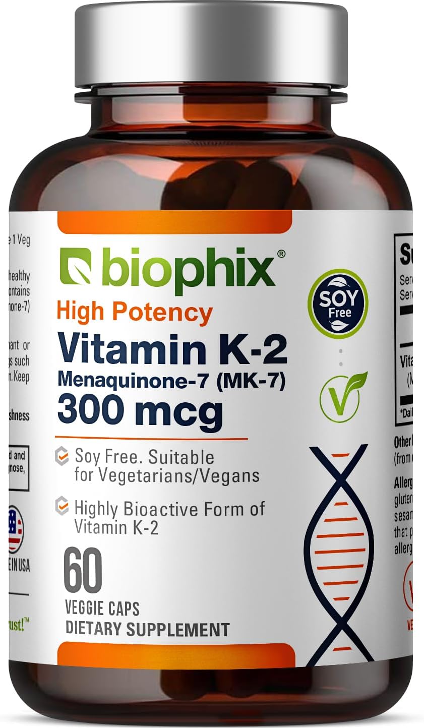 biophix Vitamin K2 MK-7 300mcg, 60 Vegan Capsules – High-Potency Supplement for Bone Strength and Immune Health biophix Vitamin K2 MK-7 300mcg, 60 Vegan Capsules – High-Potency Supplement for Bone Strength and Immune Health