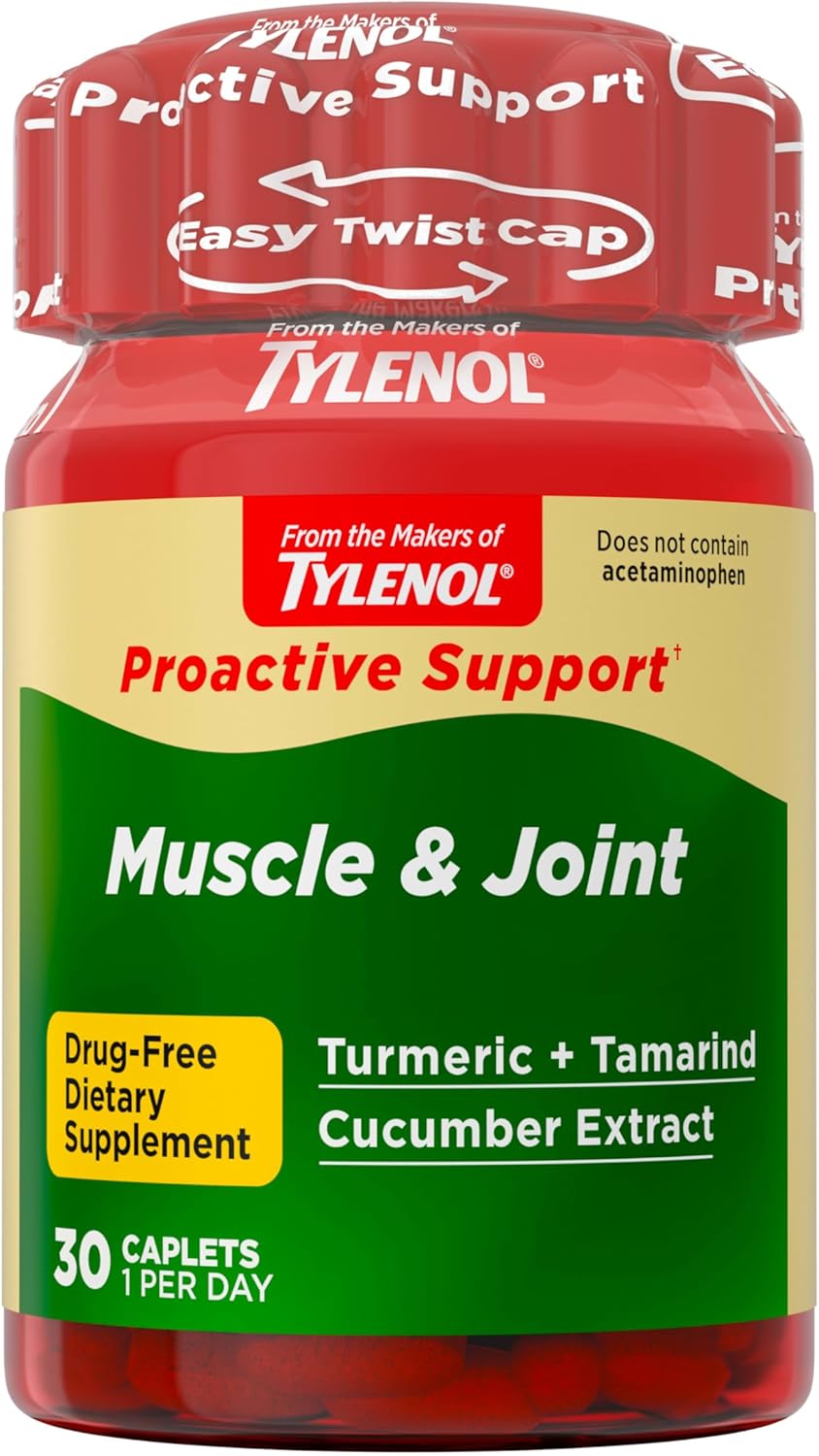 Tylenol Proactive Support* Muscle & Joint Supplement, Drug-Free Daily Turmeric Supplement + Tamarind + Cucumber Extract, Improves Joint Comfort & Flexibility in 5 Days*, 30 ct Tylenol Proactive Support* Muscle & Joint Supplement, Drug-Free Daily Turmeric Supplement + Tamarind + Cucumber Extract, Improves Joint Comfort & Flexibility in 5 Days*, 30 ct