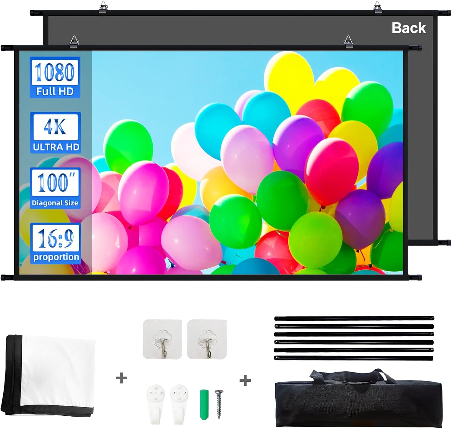 Projection Screen Black Backing 16: 9 Hanging Projector Screen 100″ Indoor Movie Screen with 4K Full HD Outdoor Projector Screen Wall mounting Pull Down Screen for Office presentations Home Theater Projection Screen Black Backing 16: 9 Hanging Projector Screen 100″ Indoor Movie Screen with 4K Full HD Outdoor Projector Screen Wall mounting Pull Down Screen for Office presentations Home Theater
