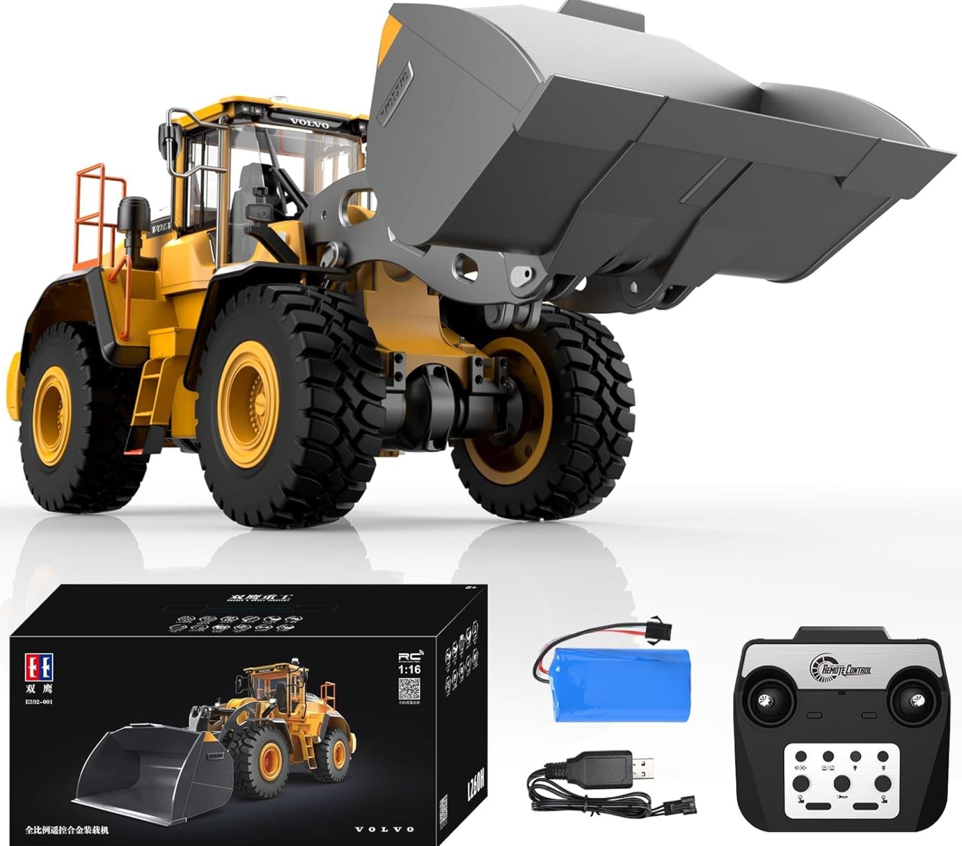 DOUBLE E Hobby Volvo L260H Remote Control Wheel Loader – 1:16 Alloy 4WD RC Construction Toy with 780ML Screw-Drive Bucket & Simulation Sound/Lights DOUBLE E Hobby Volvo L260H Remote Control Wheel Loader – 1:16 Alloy 4WD RC Construction Toy with 780ML Screw-Drive Bucket & Simulation Sound/Lights