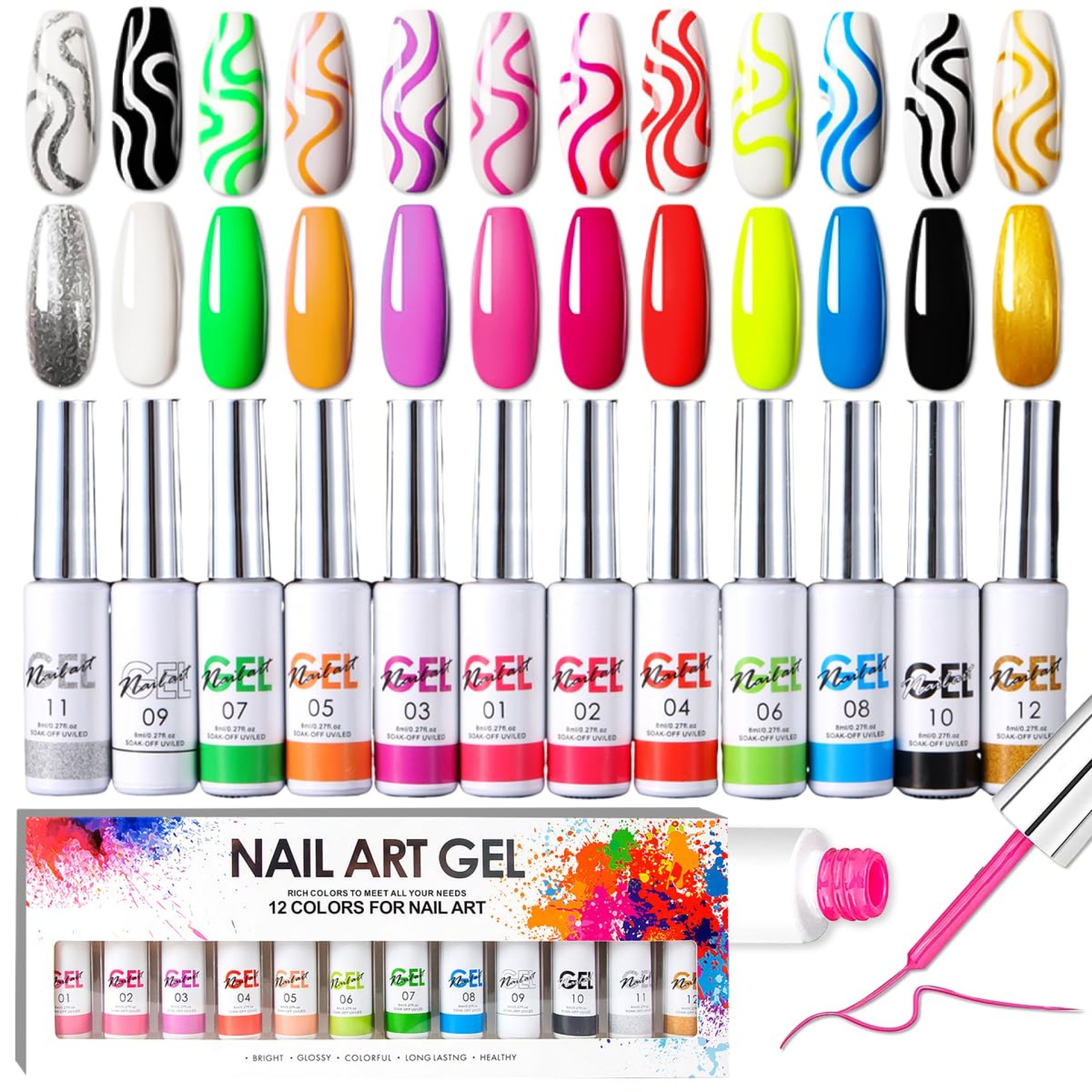 Nail Liner Gel Polish Kit,12 Colors Line Art Painted DIY Nail Polish,2in1 Ultra-fine Brush Head French Pull Line Graffiti Drawing Flower Stripe Design UV Gel Varnish For Nail Art Salon Nail Liner Gel Polish Kit,12 Colors Line Art Painted DIY Nail Polish,2in1 Ultra-fine Brush Head French Pull Line Graffiti Drawing Flower Stripe Design UV Gel Varnish For Nail Art Salon