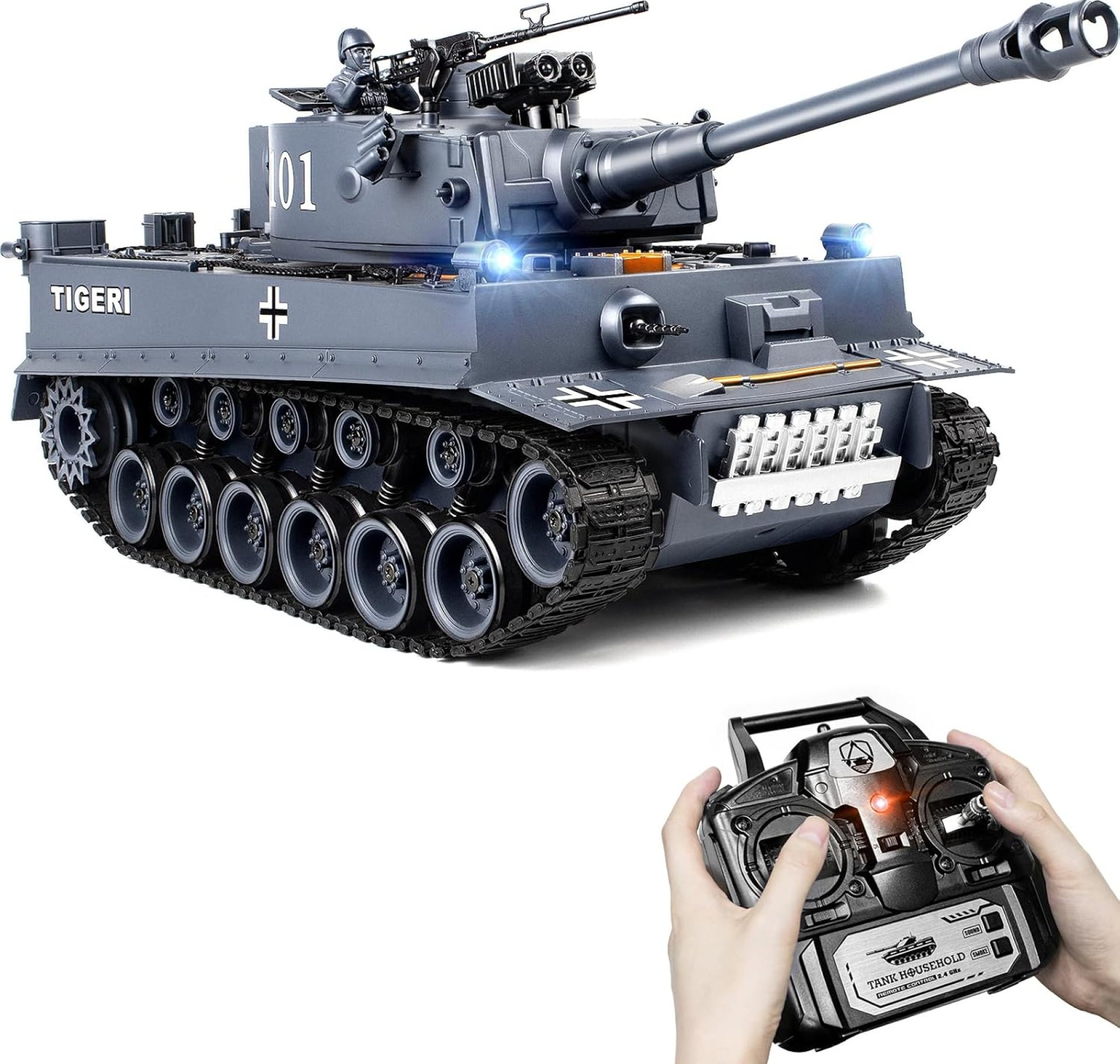 1:18 Remote Control Tank, 2.4Ghz WW2 German Tiger I RC Tank Model Toys, Battle Army Toy 15 Channel with Smoke Light and Sound, Military Toy for Adults and Kids That Shoots BBS and Water Bombs 1:18 Remote Control Tank, 2.4Ghz WW2 German Tiger I RC Tank Model Toys, Battle Army Toy 15 Channel with Smoke Light and Sound, Military Toy for Adults and Kids That Shoots BBS and Water Bombs