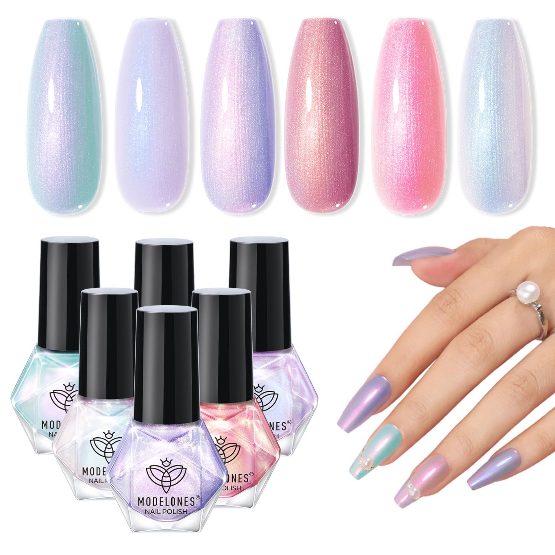 modelones Nail Polish Set, 6 Colors Chrome Nail Polish 2025 Spring Pearl Shimmer Pink Purple White Aurora Iridescent Green Quick Dry Nail Polish Kit Mothers Day Gifts for Women Salon DIY Manicure Kit modelones Nail Polish Set, 6 Colors Chrome Nail Polish 2025 Spring Pearl Shimmer Pink Purple White Aurora Iridescent Green Quick Dry Nail Polish Kit Mothers Day Gifts for Women Salon DIY Manicure Kit