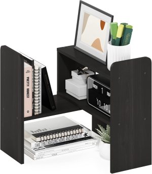 Furinno Classic Desktop Organizer Storage Rack Adjustable Free Style Rotation Display Bookshelf, Espresso 6.7D x 23.7W x 15.67H in