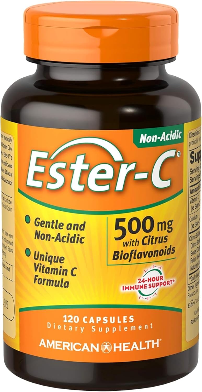 American Health Ester-C with Citrus Bioflavonoids Capsules – Gentle On Stomach, Non-Acidic Vitamin C – 500 mg, 60 Servings, 120 Count American Health Ester-C with Citrus Bioflavonoids Capsules – Gentle On Stomach, Non-Acidic Vitamin C – 500 mg, 60 Servings, 120 Count