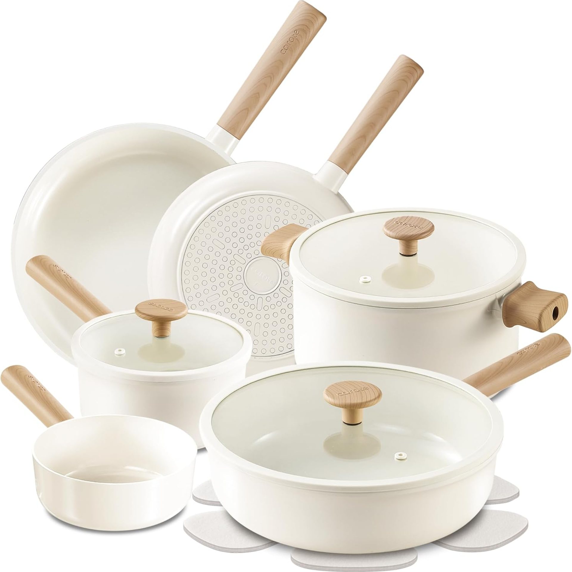 CAROTE 14pcs Ceramic Cookware Set, Pots and Pans Set Non Stick, Nonstick Cookware Set, Dishwasher Safe Non-toxic Healthy Nonstick Cooking Set, with Frying Pans Set, Cream CAROTE 14pcs Ceramic Cookware Set, Pots and Pans Set Non Stick, Nonstick Cookware Set, Dishwasher Safe Non-toxic Healthy Nonstick Cooking Set, with Frying Pans Set, Cream