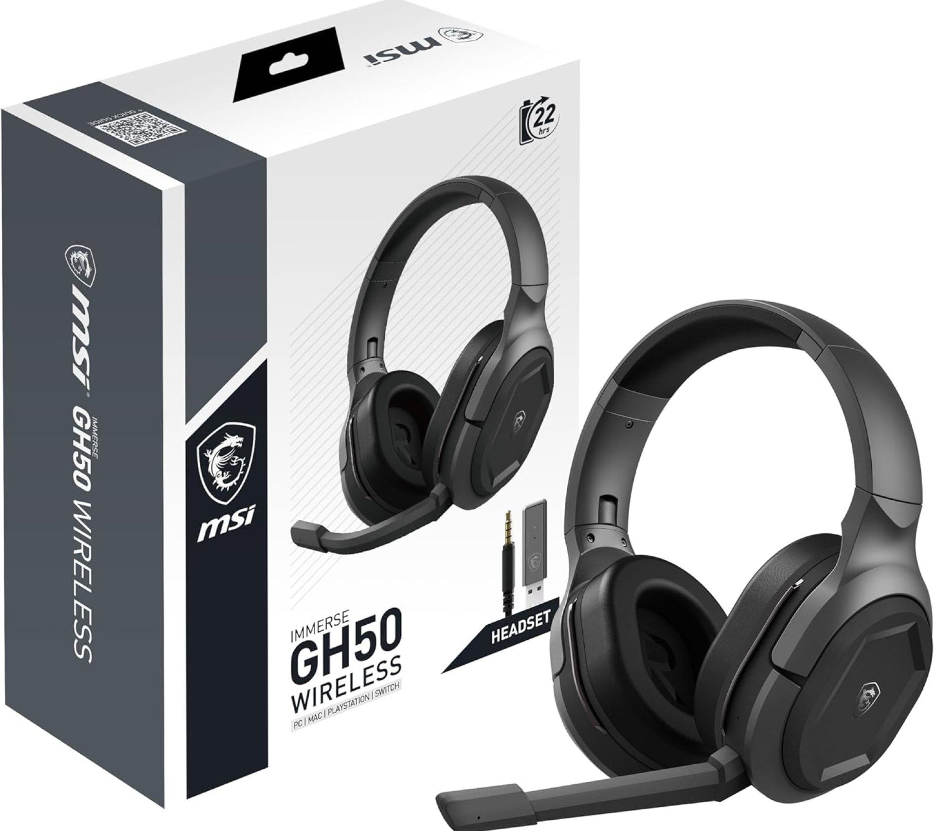 MSI Immerse GH50 Wireless Gaming Headset – 22 Hr Battery Life, 50mm Neodymium Drivers, Detachable Omnidirectional Mic, Lightweight Comfort, Cross Platform Connectivity MSI Immerse GH50 Wireless Gaming Headset – 22 Hr Battery Life, 50mm Neodymium Drivers, Detachable Omnidirectional Mic, Lightweight Comfort, Cross Platform Connectivity