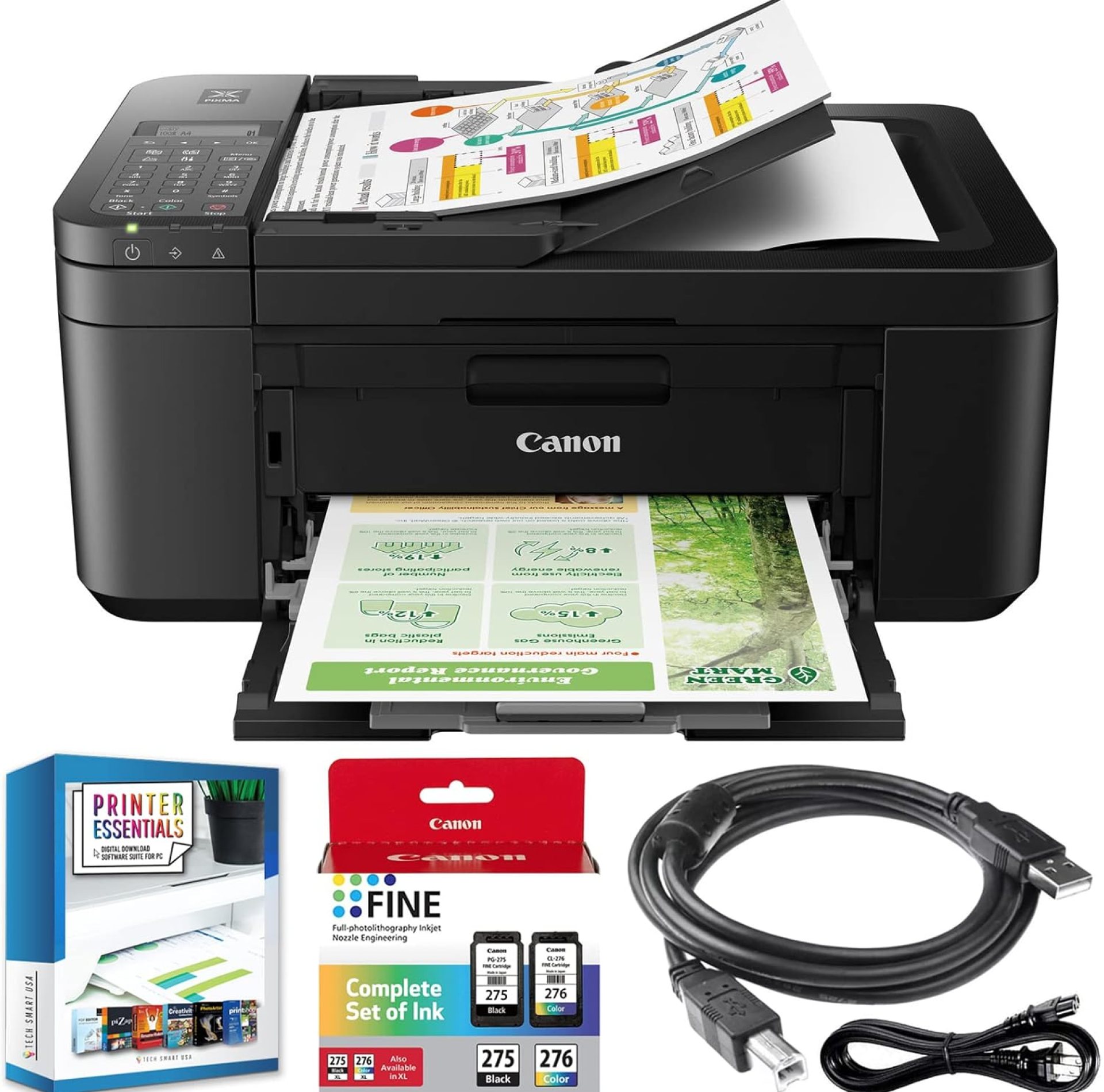 Canon PIXMA TR4720 All-in-One Wireless Printer with Auto Document Feeder, Mobile Printing, Copy, Fax and Scanner Black 5074C002 Bundle with DGE USB Connection Cable + Small Business Software Kit Canon PIXMA TR4720 All-in-One Wireless Printer with Auto Document Feeder, Mobile Printing, Copy, Fax and Scanner Black 5074C002 Bundle with DGE USB Connection Cable + Small Business Software Kit