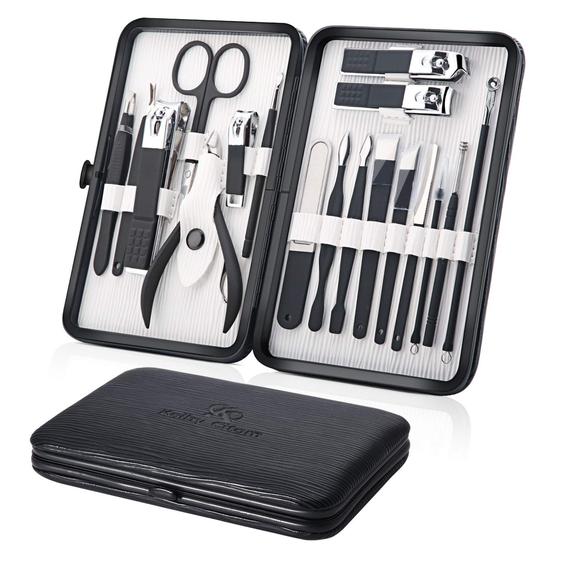 Professional Stainless Steel Nail Clipper Travel & Grooming Kit Nail Tools Manicure & Pedicure Set of 18pcs with Luxurious Case (Black/White) Professional Stainless Steel Nail Clipper Travel & Grooming Kit Nail Tools Manicure & Pedicure Set of 18pcs with Luxurious Case (Black/White)
