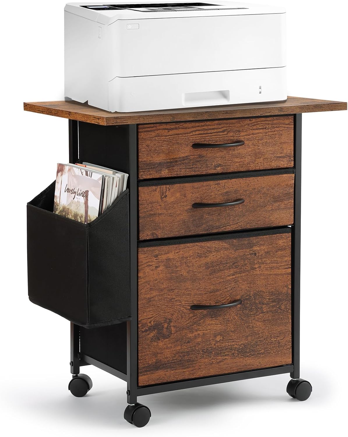 KATHY&BOB Printer Stand with 3 Fabric Drawer, Mobile File Cabinet for Home Office with Storage Bag, Rolling Under Desk Organizer Shelf, Fits A4 or Letter Size, Complete Top Plate Fast Assembly KATHY&BOB Printer Stand with 3 Fabric Drawer, Mobile File Cabinet for Home Office with Storage Bag, Rolling Under Desk Organizer Shelf, Fits A4 or Letter Size, Complete Top Plate Fast Assembly