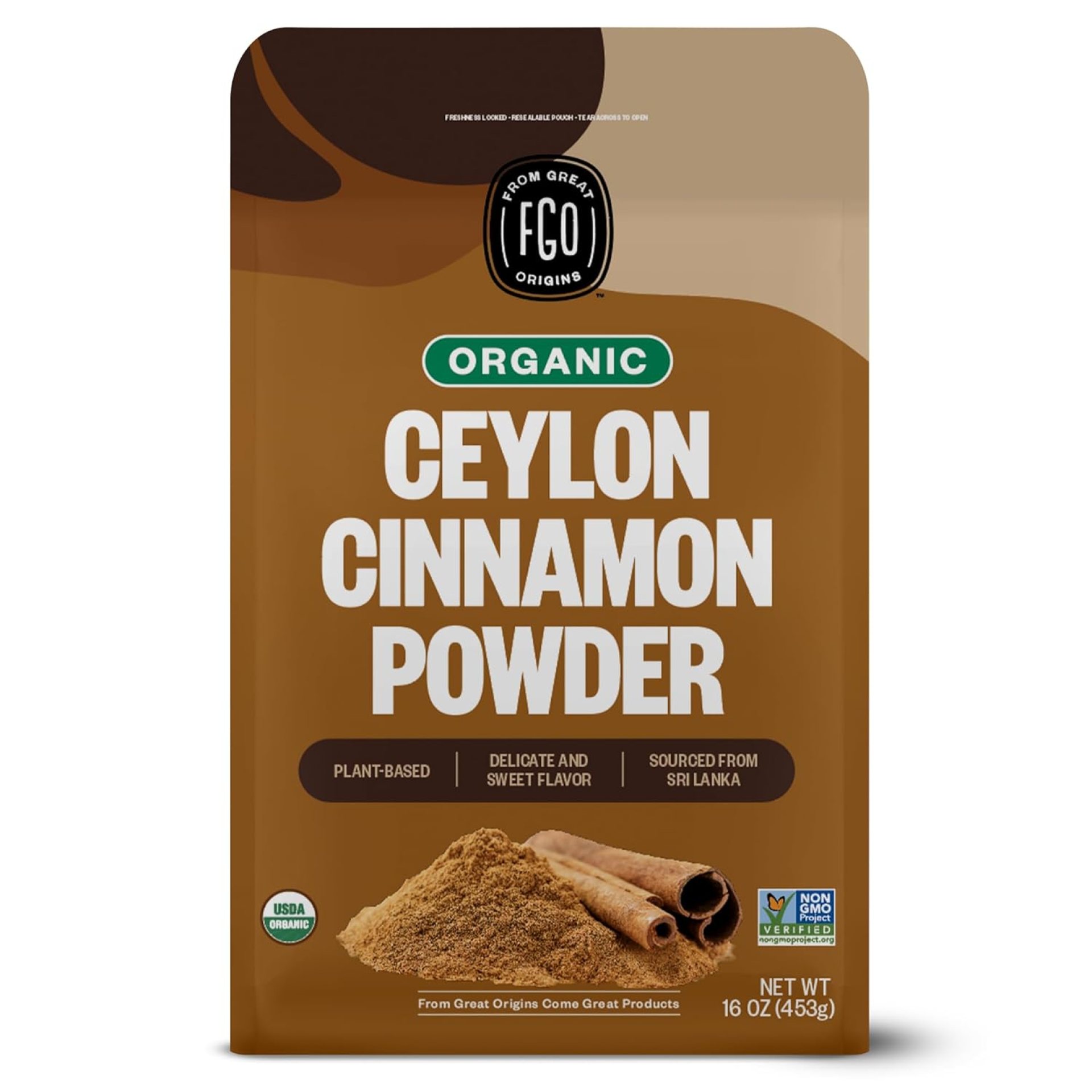 FGO Organic Ceylon Cinnamon Powder, 16oz Pure Sri Lanka Cinnamon for Spice & Seasoning, Great for Baking, Cooking, & Drinks, Additive Free, Non-GMO (Pack of 1) FGO Organic Ceylon Cinnamon Powder, 16oz Pure Sri Lanka Cinnamon for Spice & Seasoning, Great for Baking, Cooking, & Drinks, Additive Free, Non-GMO (Pack of 1)