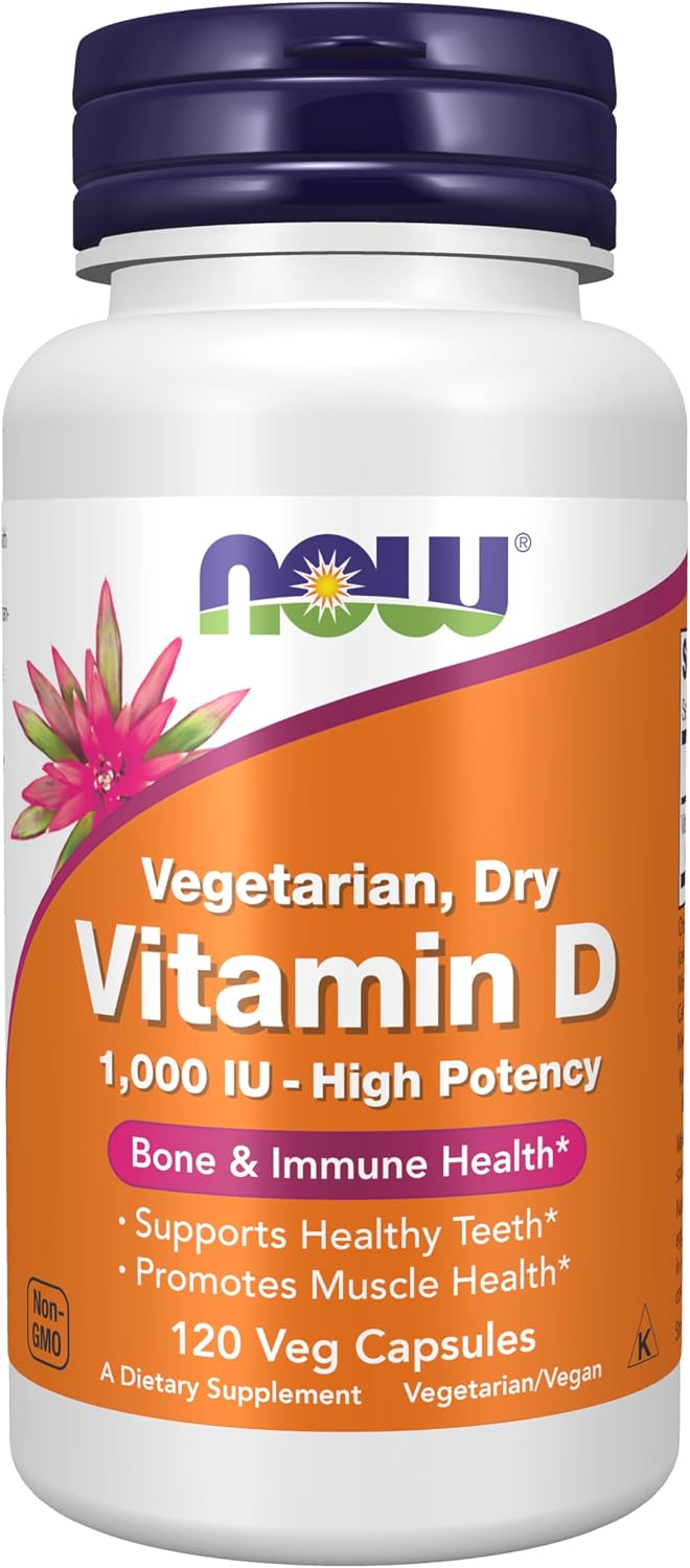 NOW Foods Supplements, Vitamin D 1,000 IU Dry, High Potency, Strong Bones*, Structural Support*, 120 Veg Capsules NOW Foods Supplements, Vitamin D 1,000 IU Dry, High Potency, Strong Bones*, Structural Support*, 120 Veg Capsules