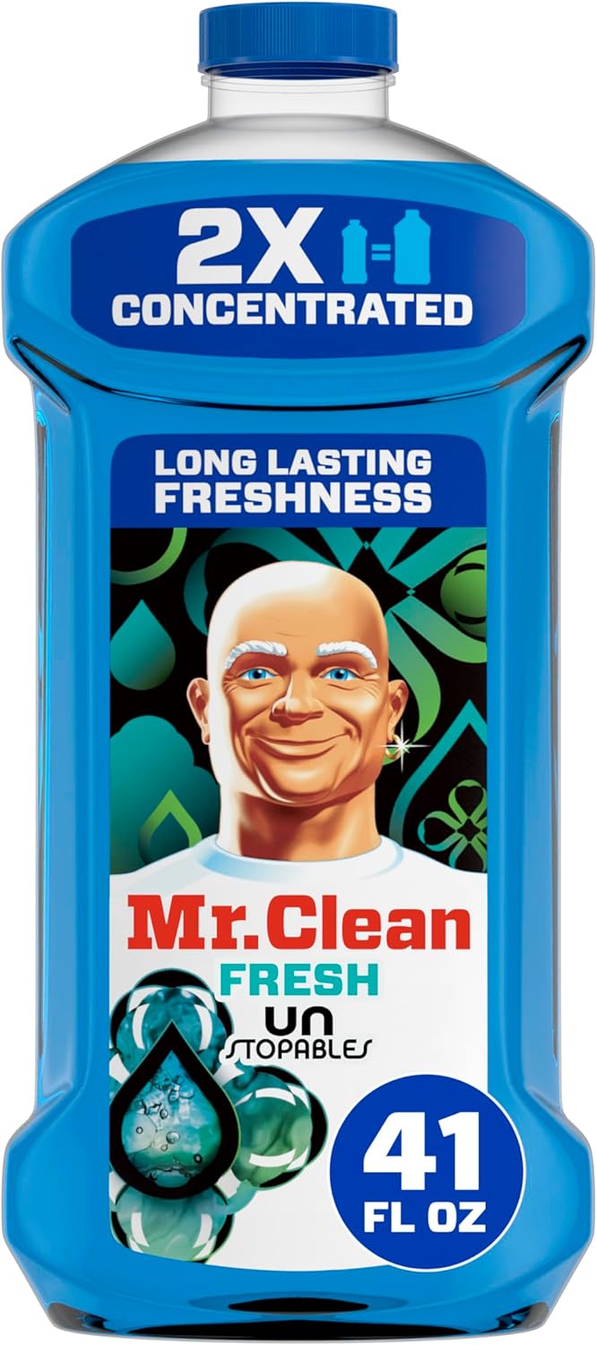 Mr. Clean All Purpose Cleaner, Floor Cleaner for Mopping Home, Bathroom, & Kitchen, Cleaning Liquid for Mop & Bucket, Cleaning Supplies, Multi-Surface Dilutable, Unstopables, 41oz Mr. Clean All Purpose Cleaner, Floor Cleaner for Mopping Home, Bathroom, & Kitchen, Cleaning Liquid for Mop & Bucket, Cleaning Supplies, Multi-Surface Dilutable, Unstopables, 41oz