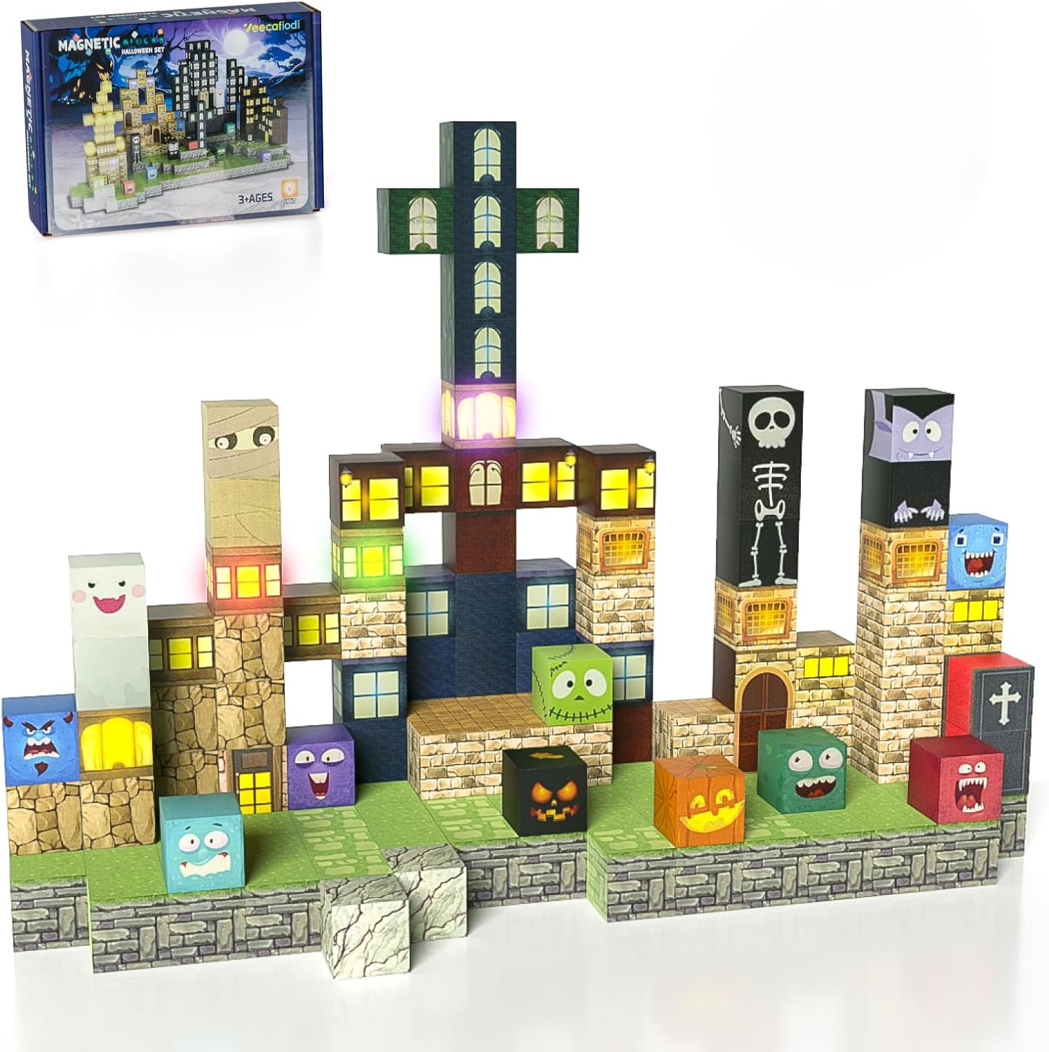 Magnetic Blocks -137PCS Lights Halloween Building Blocks,World Magnetic Tiles Kids Build Cubes 3+,STEM Toys for 3-5 4-8 5-7 Year Old Boys,Sensory Creative Activities Birthday Gift Magnetic Blocks -137PCS Lights Halloween Building Blocks,World Magnetic Tiles Kids Build Cubes 3+,STEM Toys for 3-5 4-8 5-7 Year Old Boys,Sensory Creative Activities Birthday Gift