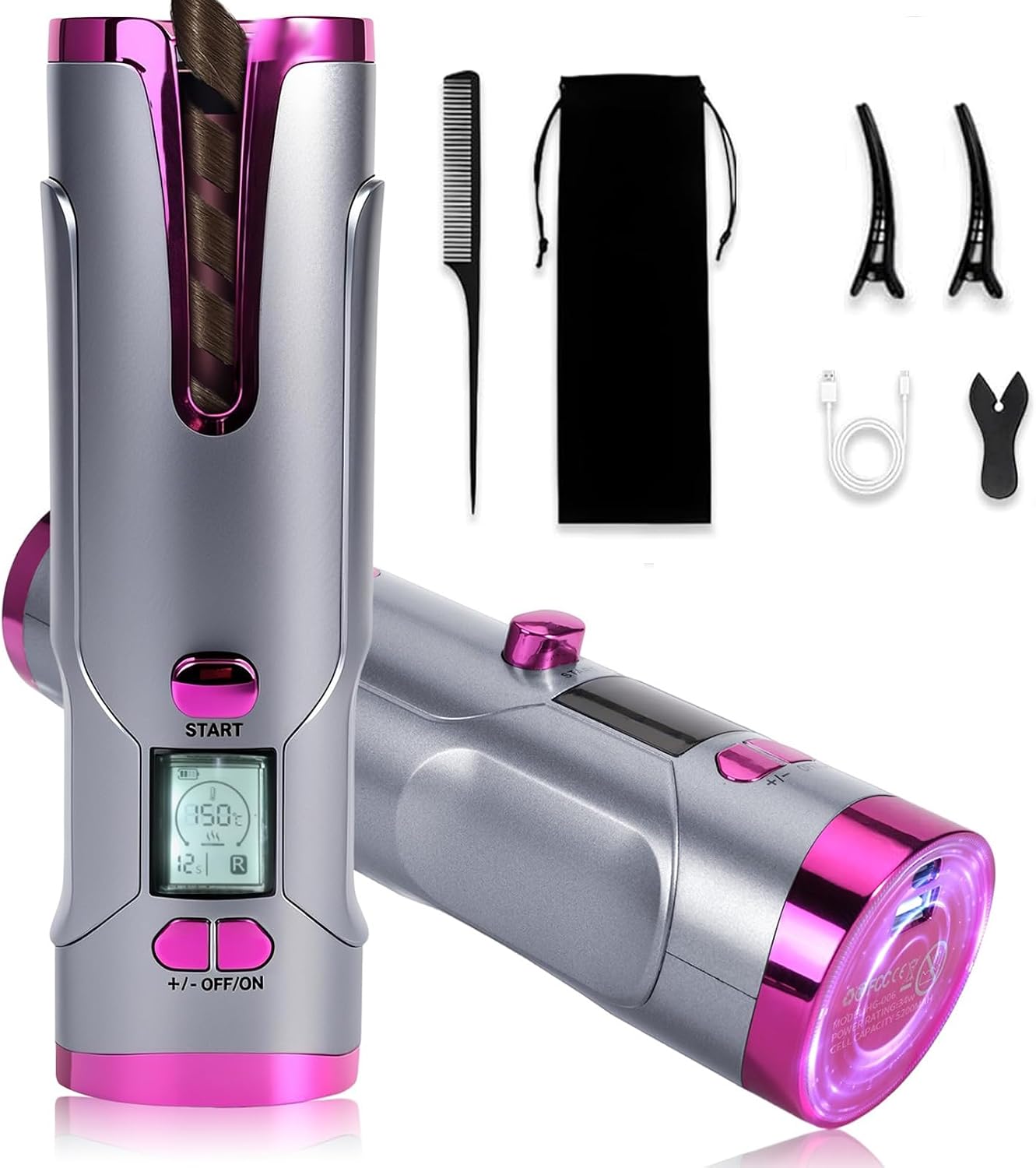 Cordless Automatic Rotating Curling Iron – 5200mAh USB Rechargeable Beach Wave Curler with U-Shape Anti-Tangle Barrel, 6 Temp Settings & LCD Display, for Long Hair Cordless Automatic Rotating Curling Iron – 5200mAh USB Rechargeable Beach Wave Curler with U-Shape Anti-Tangle Barrel, 6 Temp Settings & LCD Display, for Long Hair