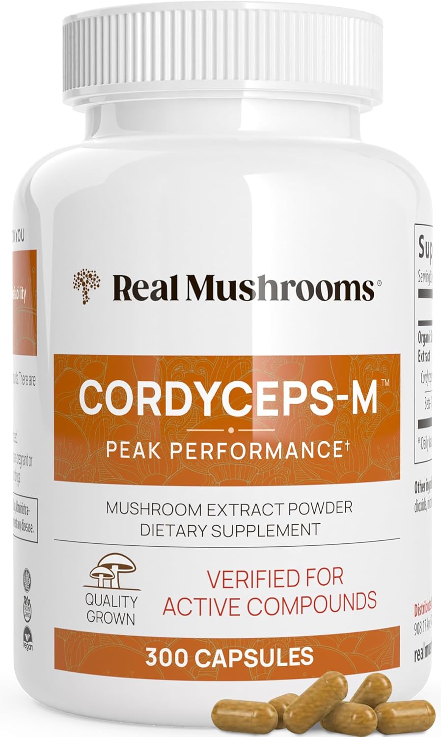 Real Mushrooms Capsules Supplements – Organic Cordyceps Mushroom Powder in Capsules – Energy and Performance Mushrooms with Verified Beta Glucans – Vegan, Non-GMO, 300 Capsules Real Mushrooms Capsules Supplements – Organic Cordyceps Mushroom Powder in Capsules – Energy and Performance Mushrooms with Verified Beta Glucans – Vegan, Non-GMO, 300 Capsules