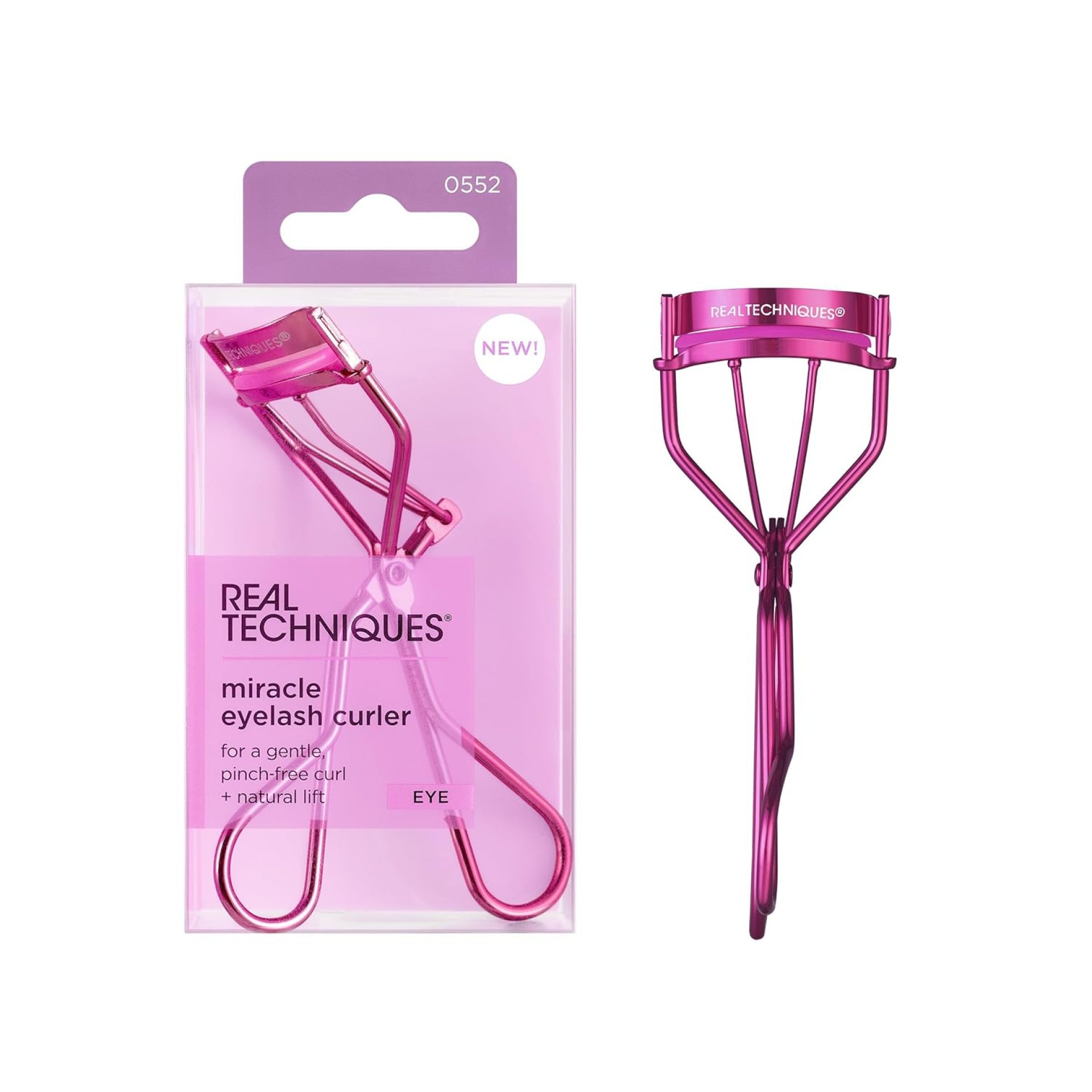 Real Techniques Miracle Eyelash Curler, Gentle Lash Tool for Lifted Lashes, Use with Mascara for Extra Volume, Travel-Size Lash Curler, Comfort Grip & Pinch-Free Design, Pink, Cruelty-Free, 1 Count Real Techniques Miracle Eyelash Curler, Gentle Lash Tool for Lifted Lashes, Use with Mascara for Extra Volume, Travel-Size Lash Curler, Comfort Grip & Pinch-Free Design, Pink, Cruelty-Free, 1 Count
