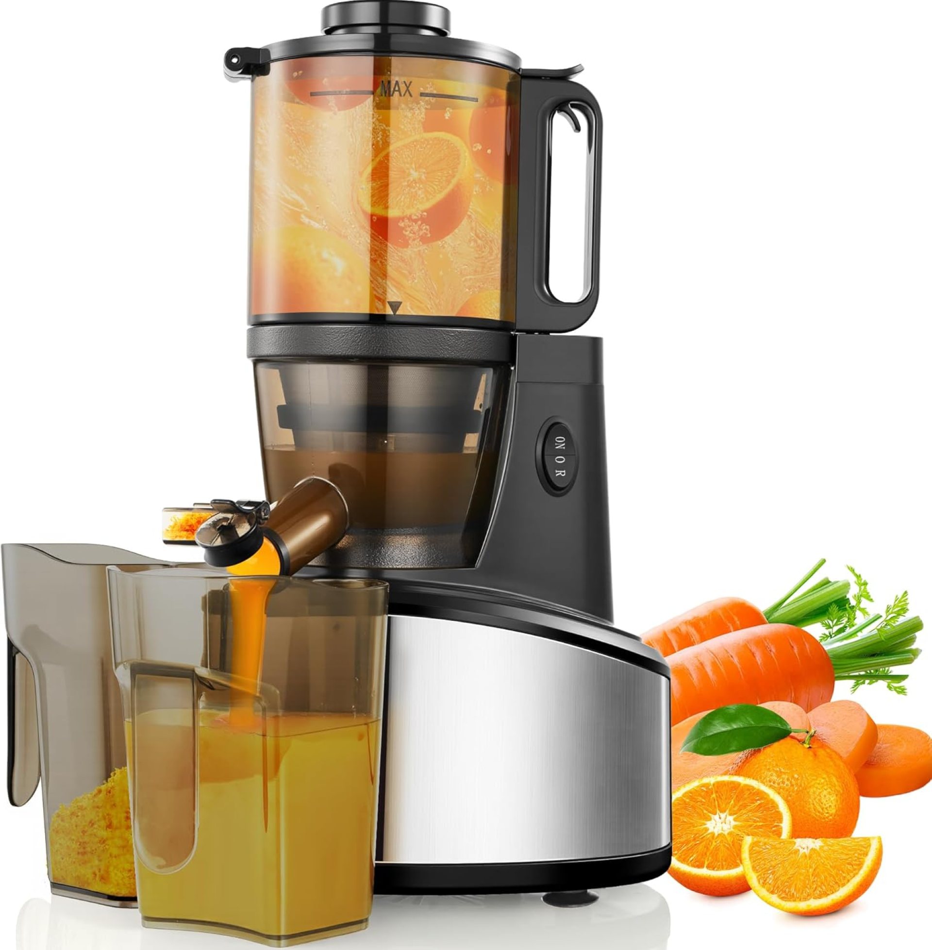 Cold Press Juicer, 5.51″ Wide Feed Chute Juice Extractor Machine with 250W, High Juice Yield, Slow Masticating Juicer for Whole Vegetables & Fruits, Healthy Ice Cream Maker Cold Press Juicer, 5.51″ Wide Feed Chute Juice Extractor Machine with 250W, High Juice Yield, Slow Masticating Juicer for Whole Vegetables & Fruits, Healthy Ice Cream Maker