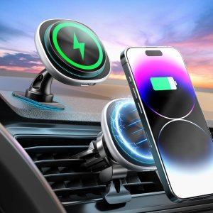 MagSafe Car Mount Charger, 15W Fast Charging Strong Magnetic Phone Holder, Air Vent/Dashboard Wireless Charger for iPhone 16/15/14/13/12 Accessories