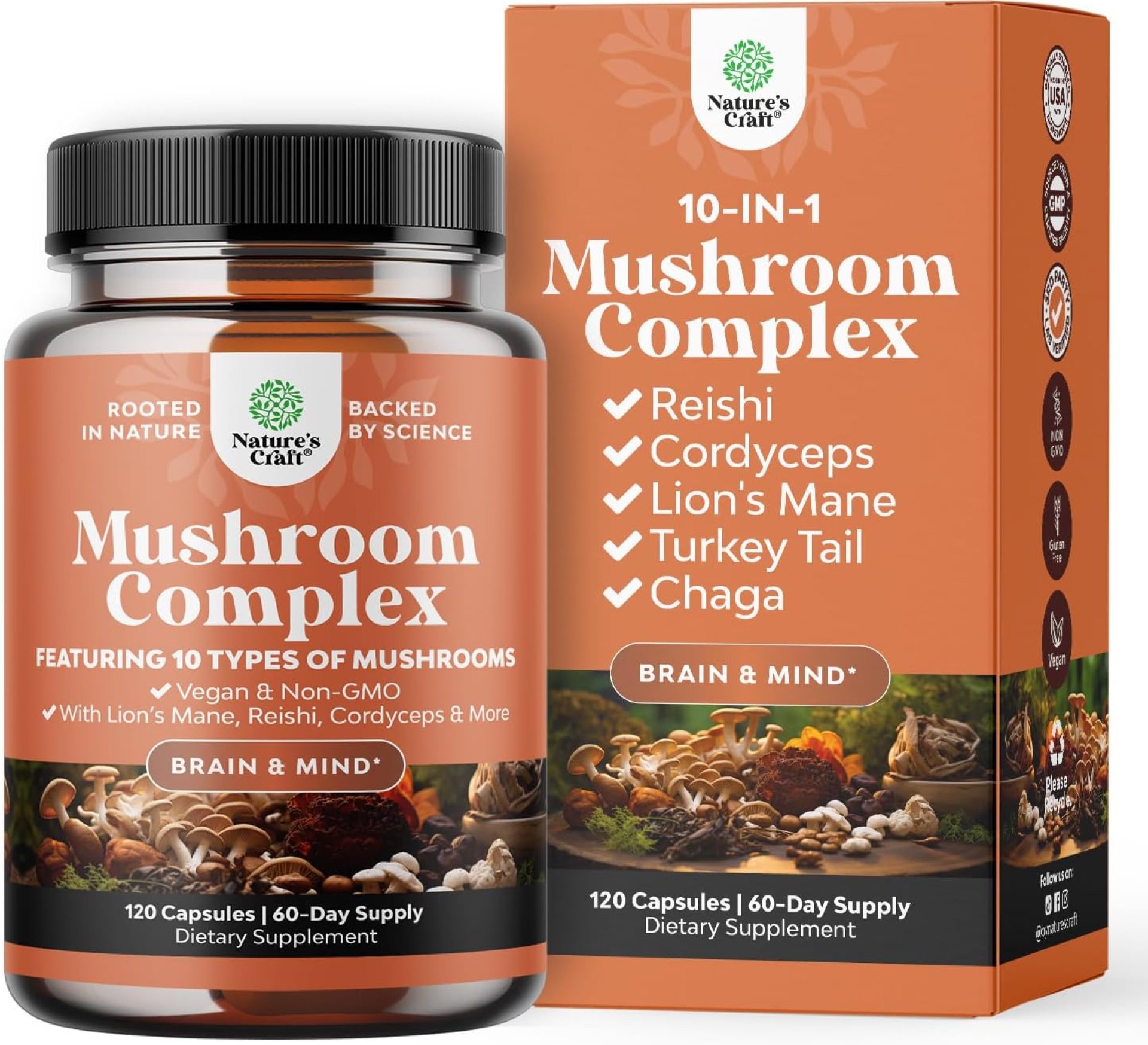 Advanced Mushroom Complex Capsules – 10X Lions Mane Supplement Capsules with Reishi, Chaga, Maitake & Shiitake for Brain Health, Memory Support & Focus – Nootropic for Mental Clarity – 120 Caps Advanced Mushroom Complex Capsules – 10X Lions Mane Supplement Capsules with Reishi, Chaga, Maitake & Shiitake for Brain Health, Memory Support & Focus – Nootropic for Mental Clarity – 120 Caps
