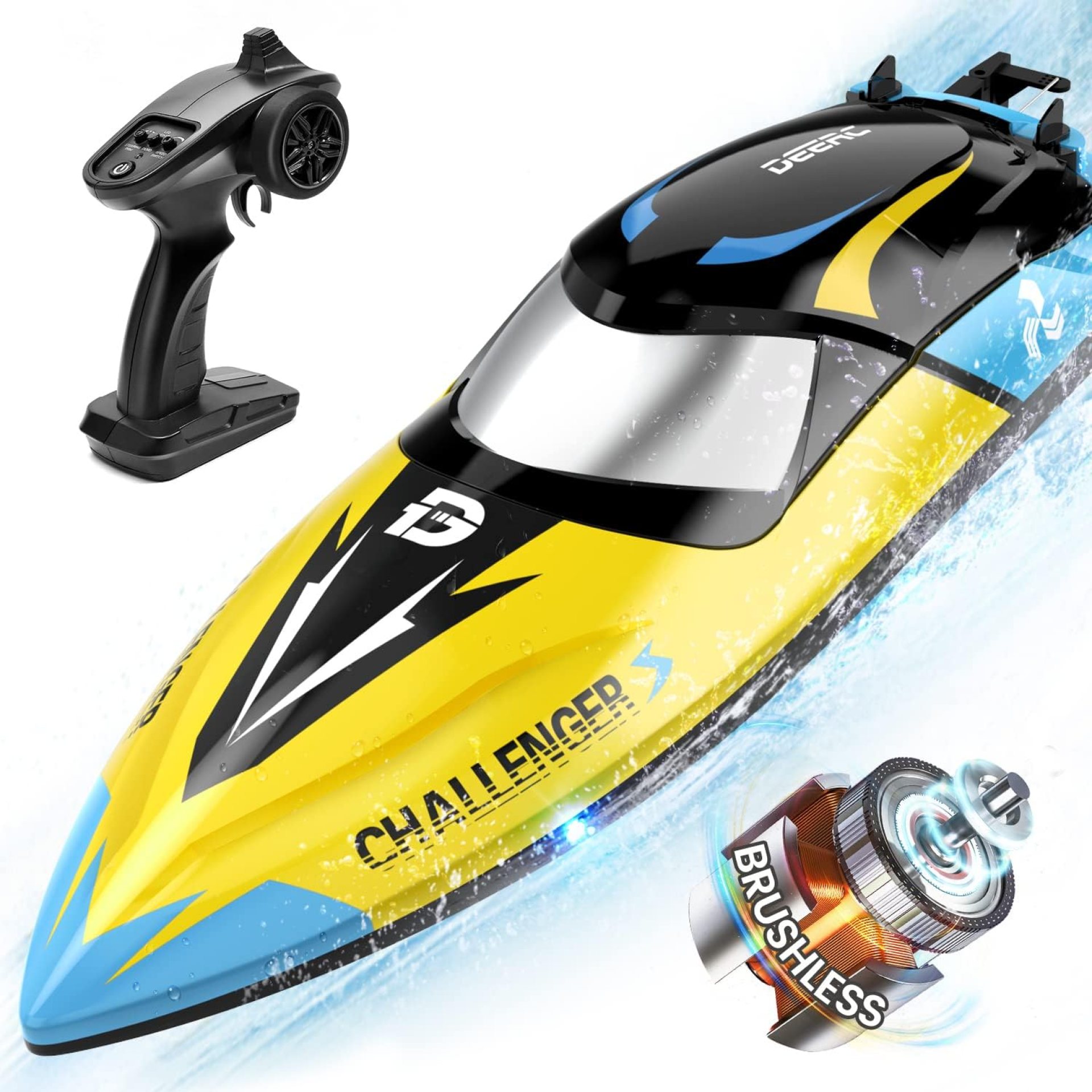 DEERC Brushless RC Boat, 30+ mph Fast Remote Control Boats with Never Capsize&Low Battery Alarm Function, 2.4GHz Racing Boat with LED Lights for Pools&Lakes, Speed Toy Gift for Adults Boys&Girls DEERC Brushless RC Boat, 30+ mph Fast Remote Control Boats with Never Capsize&Low Battery Alarm Function, 2.4GHz Racing Boat with LED Lights for Pools&Lakes, Speed Toy Gift for Adults Boys&Girls