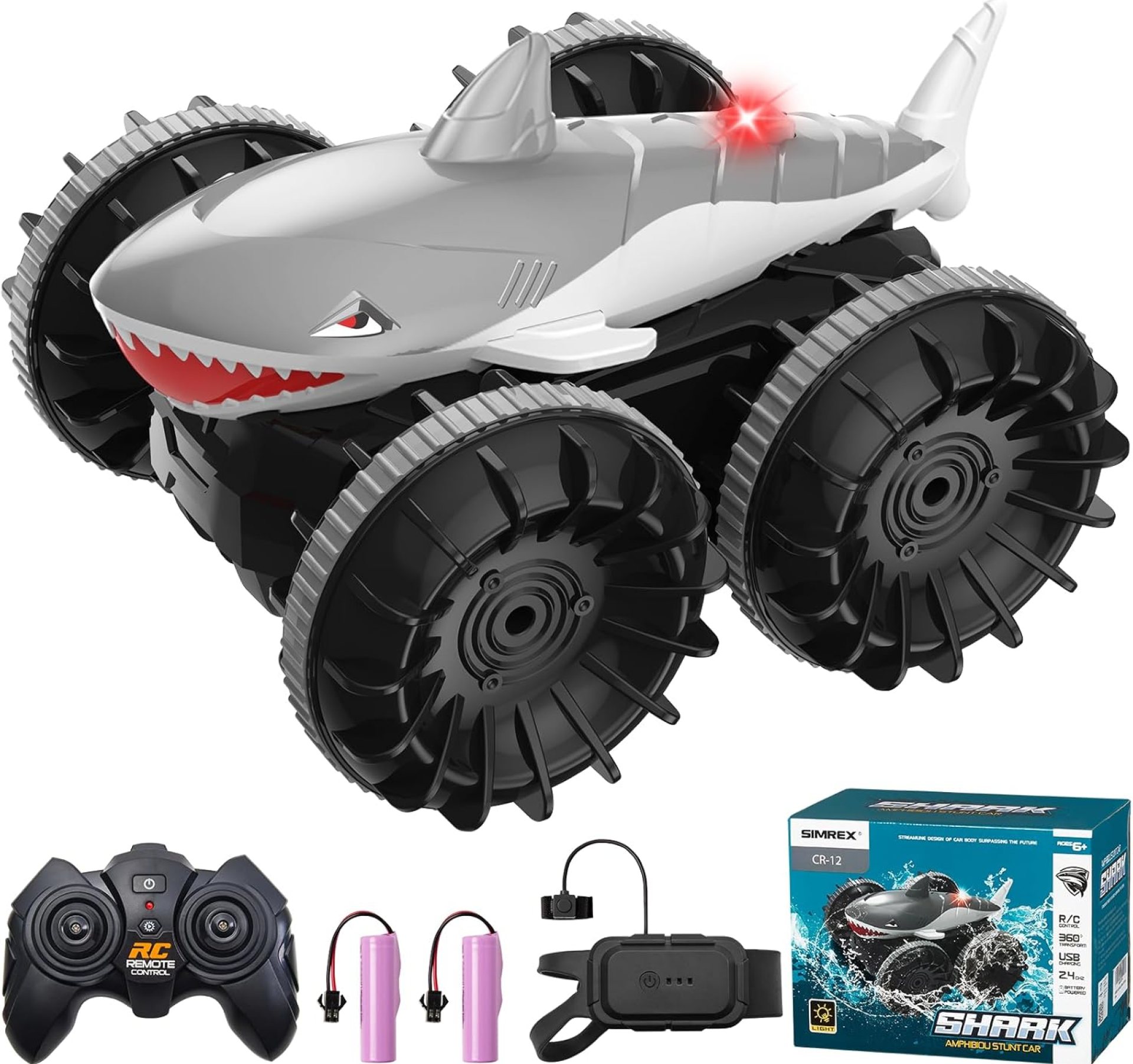 Shark Amphibious Remote Control Car – Gift for Kids Boys Girls, 4WD Waterproof RC Car, Remote Control Monster Truck with 360° Stunt, Gesture Sensing,Dual Remote Control Shark Amphibious Remote Control Car – Gift for Kids Boys Girls, 4WD Waterproof RC Car, Remote Control Monster Truck with 360° Stunt, Gesture Sensing,Dual Remote Control