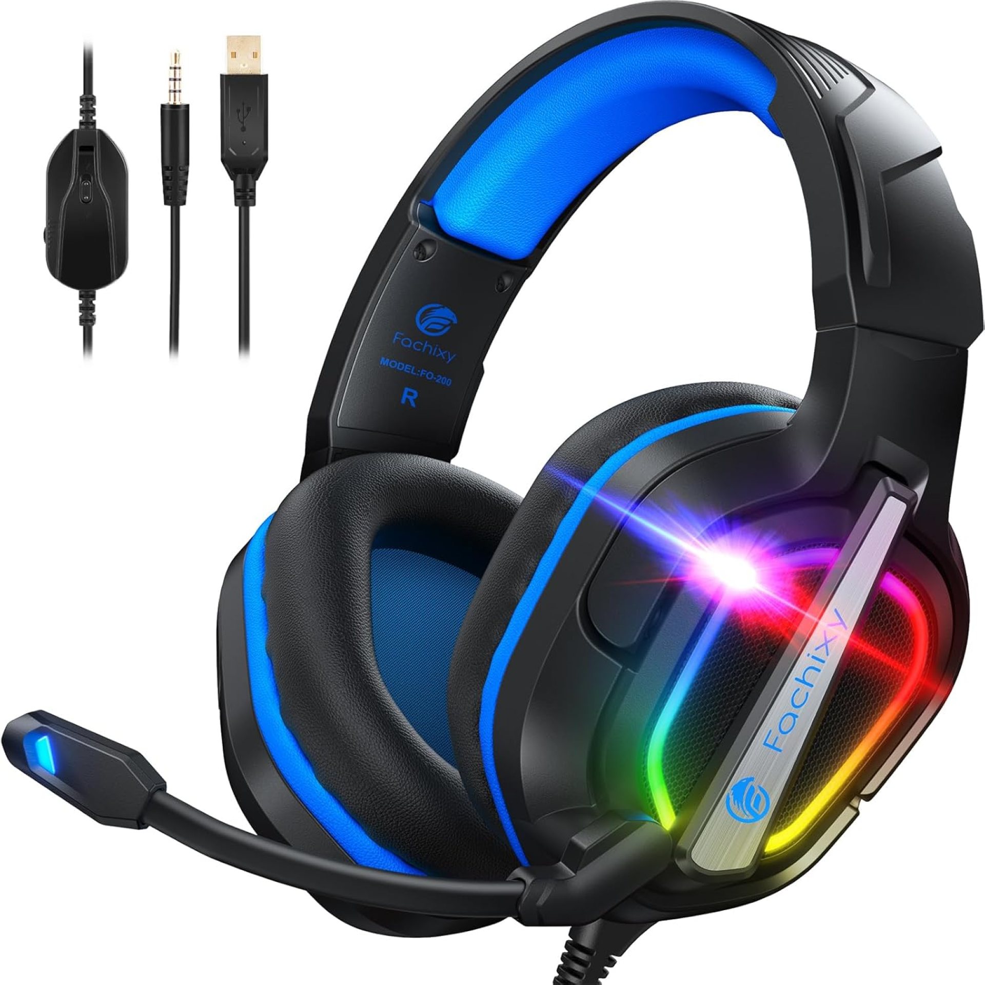 Fachixy FC200 PC Gaming Headset for PS4, PS5, Switch, Xbox One, Mac, Noise Canceling Headphones with Microphone, Computer Headset with 3.5mm Jack & RGB Light Fachixy FC200 PC Gaming Headset for PS4, PS5, Switch, Xbox One, Mac, Noise Canceling Headphones with Microphone, Computer Headset with 3.5mm Jack & RGB Light