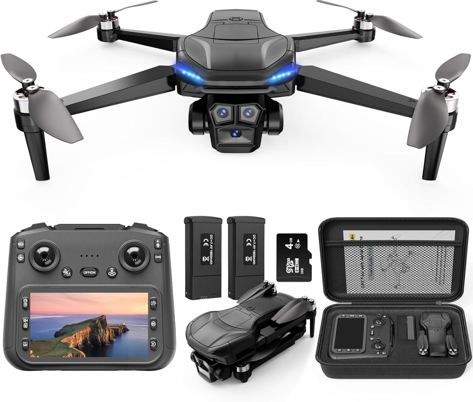 GPS Drone with 4K Camera Adults, LCD Screen Controller, SD Card, Brushless Motor, FPV Quadcopter with Long Control Range, 60 Mins Flight, Auto Return to Home, Headless Mode, Beginner Gift GPS Drone with 4K Camera Adults, LCD Screen Controller, SD Card, Brushless Motor, FPV Quadcopter with Long Control Range, 60 Mins Flight, Auto Return to Home, Headless Mode, Beginner Gift