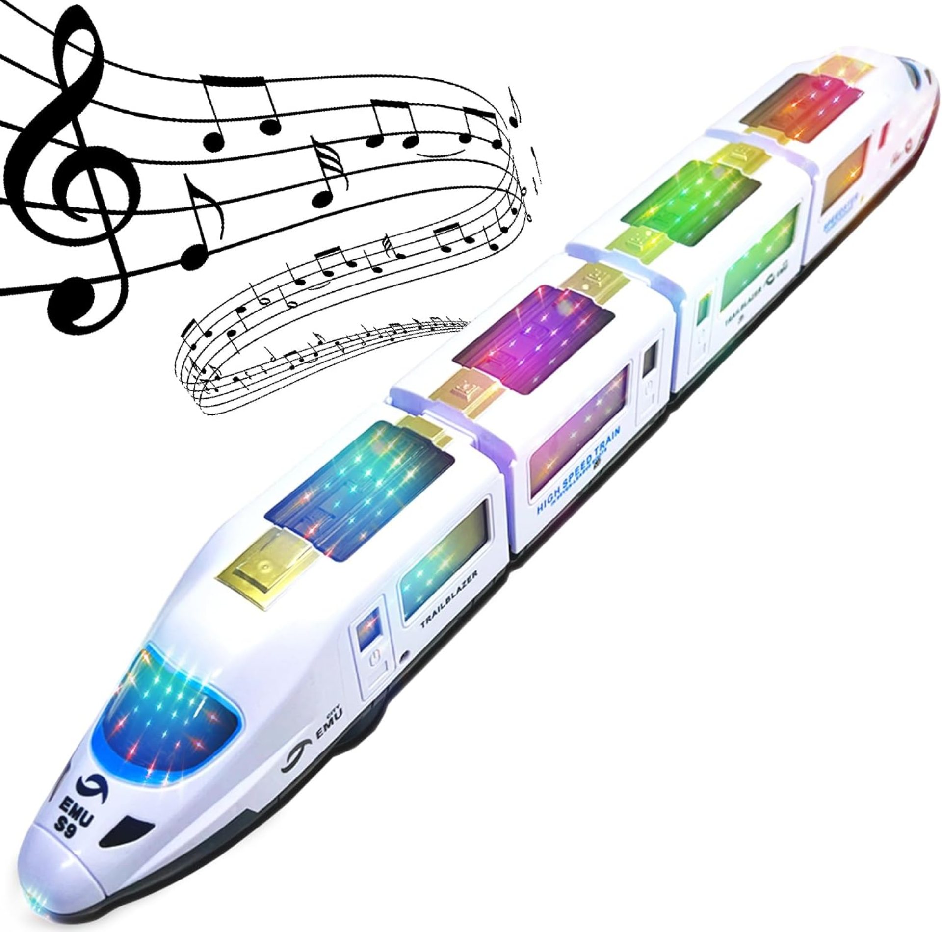 OTONOPI Toy Train Electric Bullet Train Battery Operated Action Locomotive Car High Speed Vehicle with 3D Lightning and Music Gift for Kids, Goes Around and Changes Directions on Contact, 20.5” Long OTONOPI Toy Train Electric Bullet Train Battery Operated Action Locomotive Car High Speed Vehicle with 3D Lightning and Music Gift for Kids, Goes Around and Changes Directions on Contact, 20.5” Long