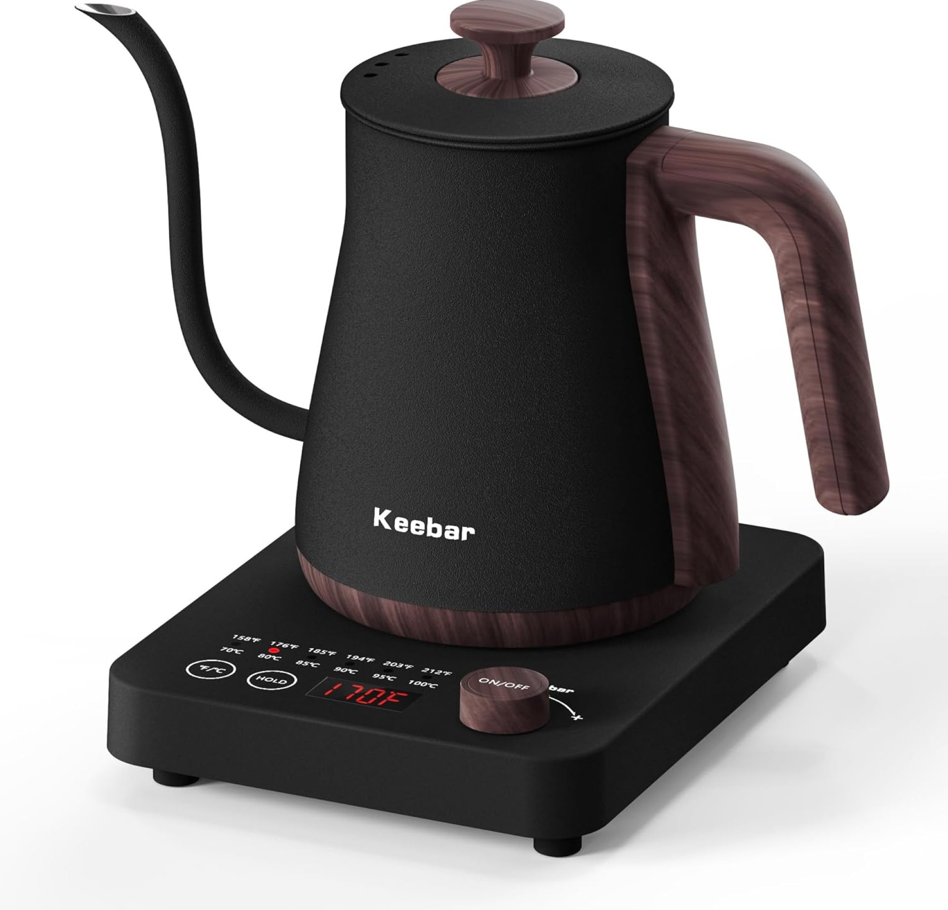 Electric Kettle, Electric Gooseneck Kettle with 6 Temperature Control Presets and LED Display, 0.8L/27.05oz, 0.8mm Ultra-Fine Spout, 304 Stainless Steel Inner, 1000W Gooseneck Kettle, Matte Black Electric Kettle, Electric Gooseneck Kettle with 6 Temperature Control Presets and LED Display, 0.8L/27.05oz, 0.8mm Ultra-Fine Spout, 304 Stainless Steel Inner, 1000W Gooseneck Kettle, Matte Black
