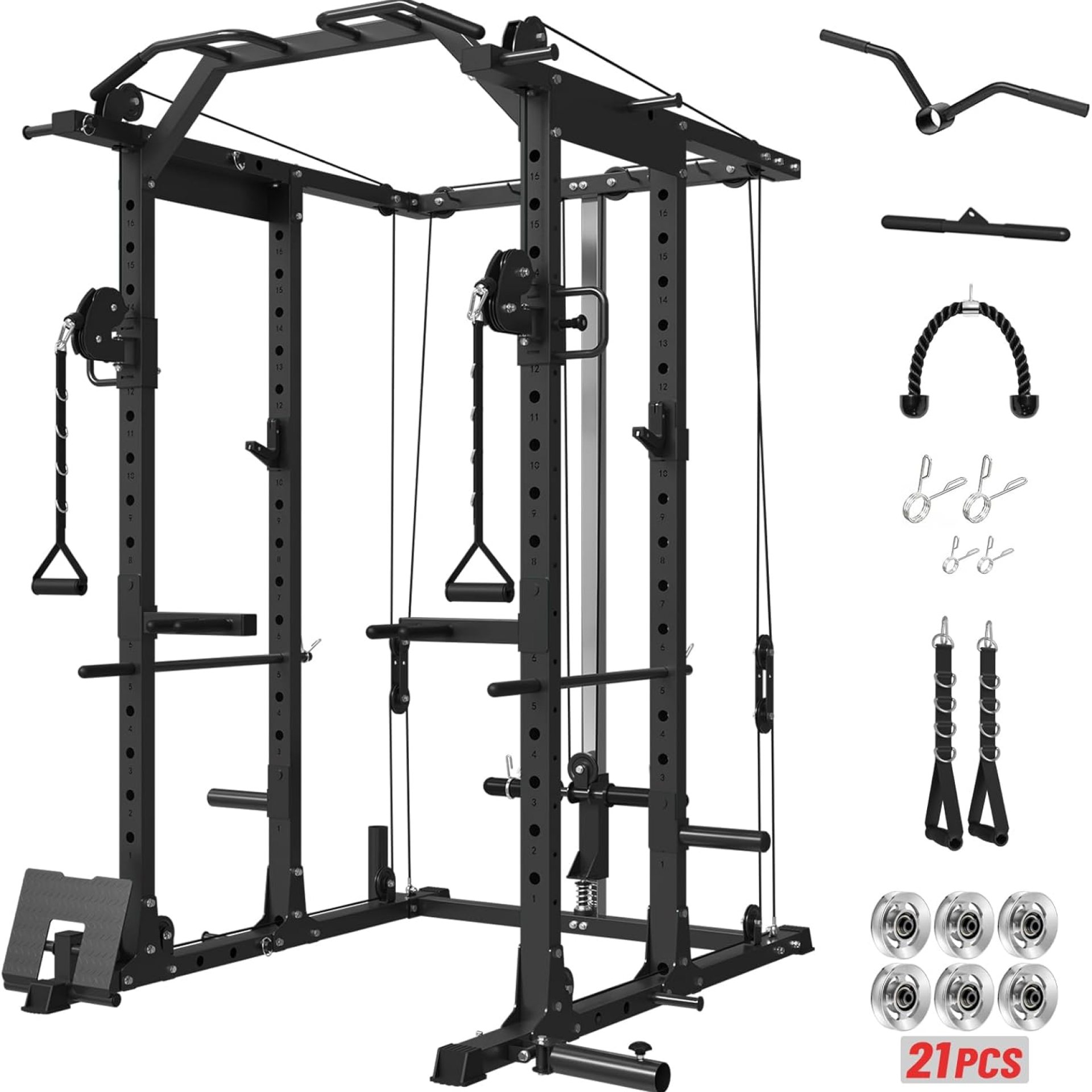 Mikolo Power Cage, Power Rack with Cable Crossover System, 1500LBS Squat Rack with LAT Pull Down System, Workout Cage with Pulley System for Fitness Home Gym Mikolo Power Cage, Power Rack with Cable Crossover System, 1500LBS Squat Rack with LAT Pull Down System, Workout Cage with Pulley System for Fitness Home Gym