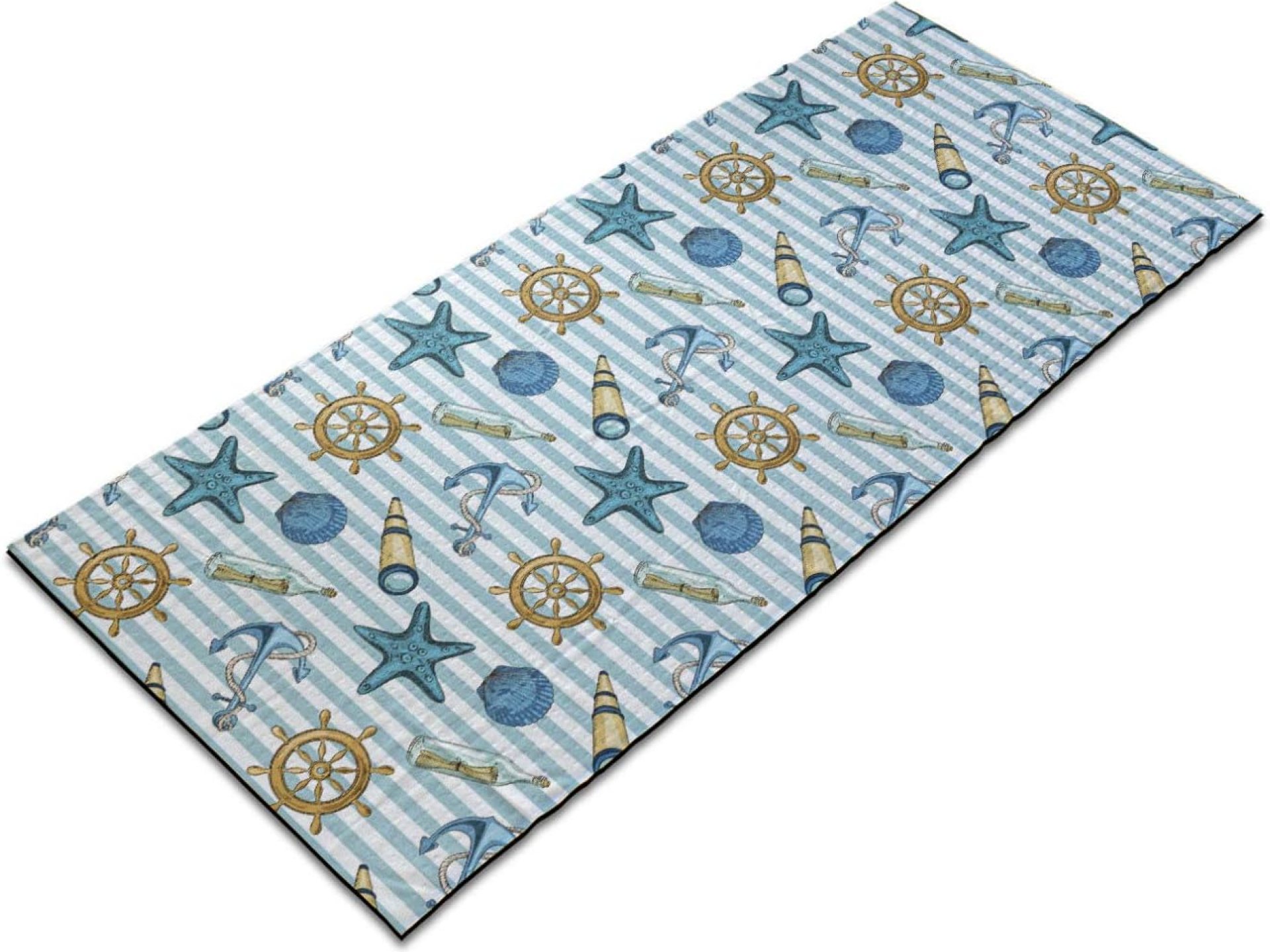 Ambesonne Nautical Yoga Mat Towel, Marine Sea Striped Background with Anchor Wheel Starfish Seashell, Non-Slip Sweat Absorbent Yoga Pilates Workout Pad Cover, 25″ x 70″, Blue and Apricot Ambesonne Nautical Yoga Mat Towel, Marine Sea Striped Background with Anchor Wheel Starfish Seashell, Non-Slip Sweat Absorbent Yoga Pilates Workout Pad Cover, 25″ x 70″, Blue and Apricot