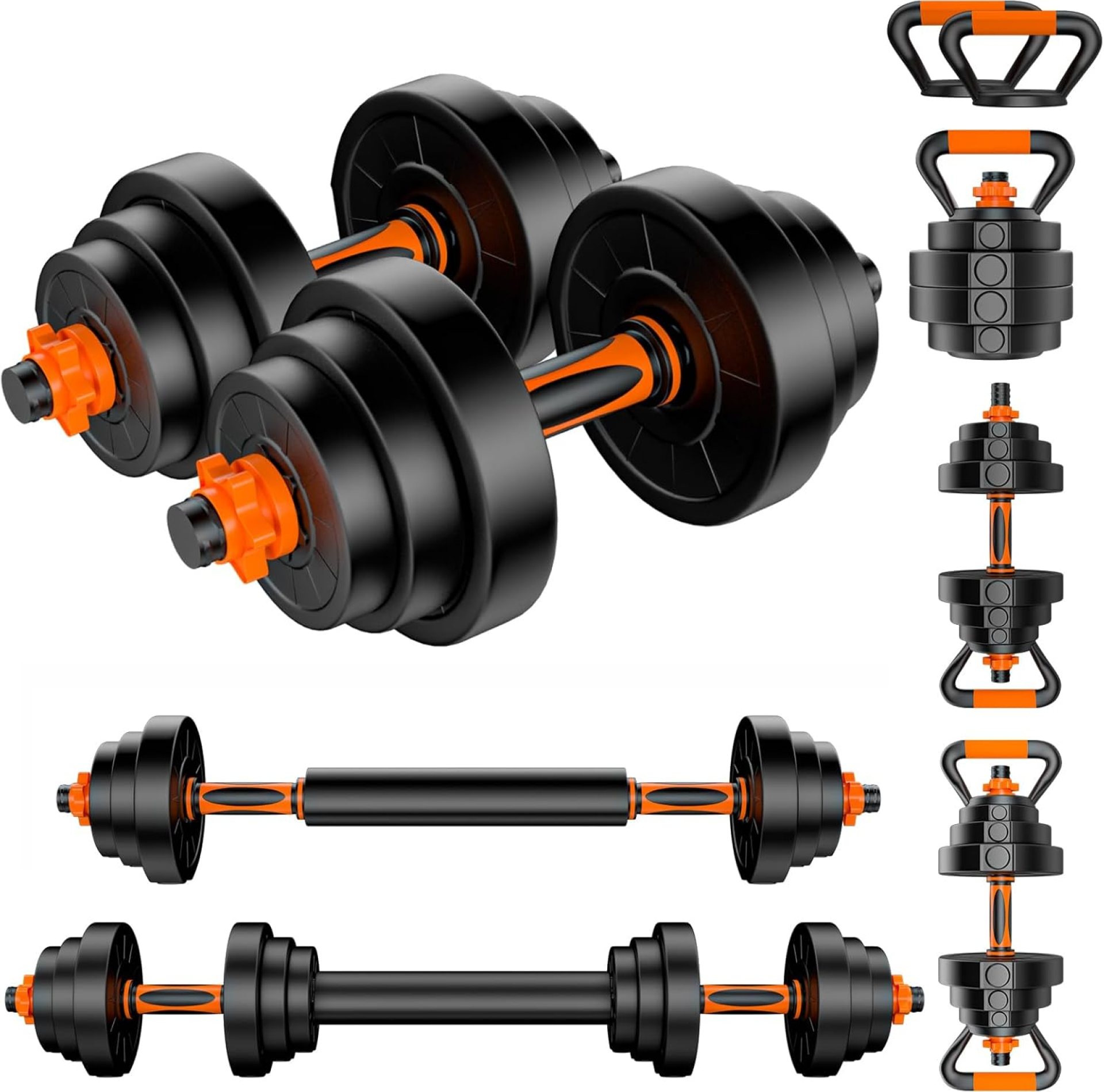 CANMALCHI Adjustable Dumbbells 20KG Weights Kettlebell Barbell Set for Fitness, 6 in 1 Hand Free Weights for Home Gym, Strength Training Lifting Body Building Workout Equipment for Men Women (2 ×10KG) CANMALCHI Adjustable Dumbbells 20KG Weights Kettlebell Barbell Set for Fitness, 6 in 1 Hand Free Weights for Home Gym, Strength Training Lifting Body Building Workout Equipment for Men Women (2 ×10KG)
