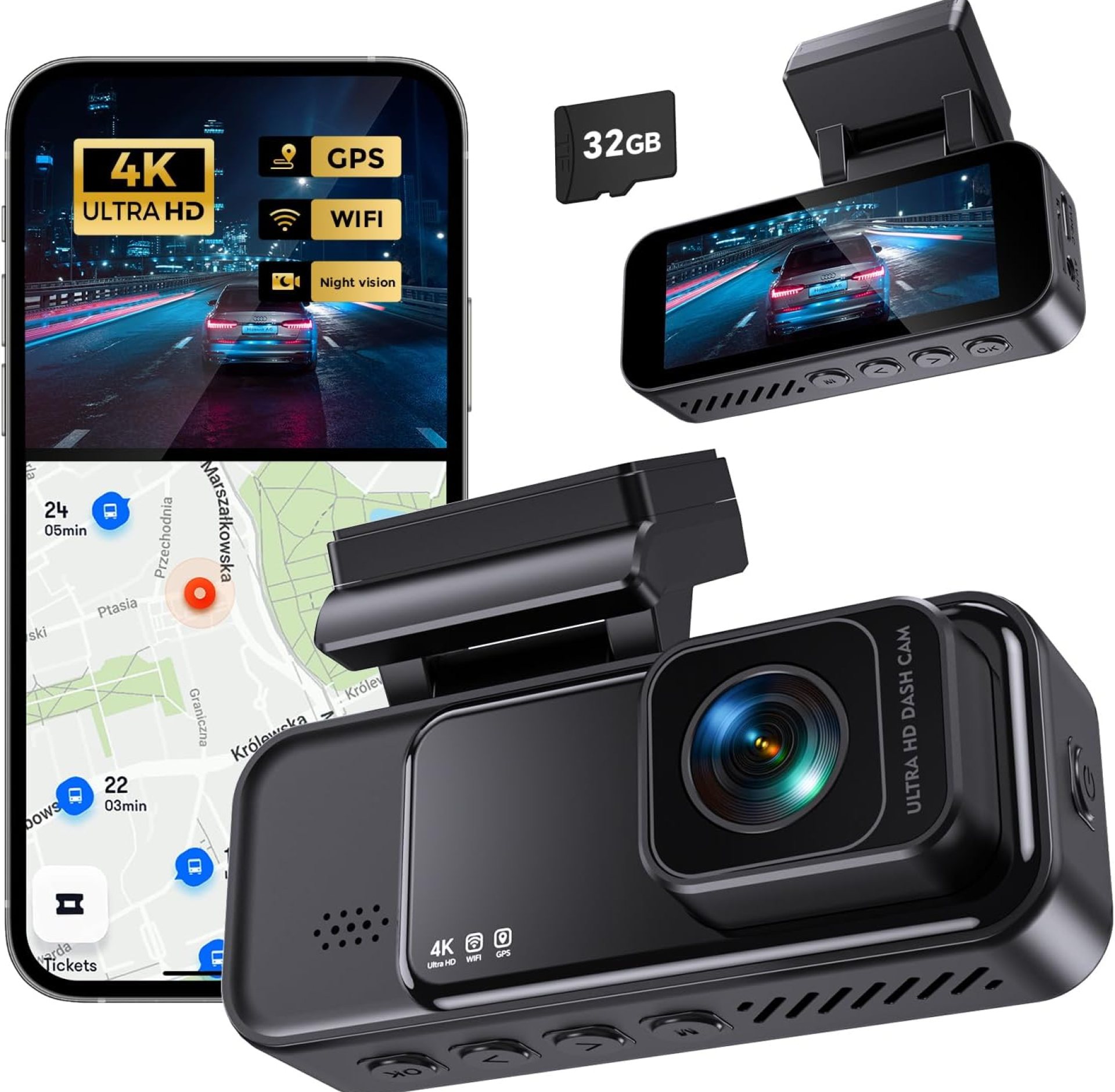 Dash Cam 4K Front, Built-in WiFi GPS Dash Camera for Cars, 3.2″ IPS Screen Dashcam with App Control, Free 32G Card, 170°Wide Angle, 24H ParkingMode, WDR, Night Vision, G-Sensor Dash Cam 4K Front, Built-in WiFi GPS Dash Camera for Cars, 3.2″ IPS Screen Dashcam with App Control, Free 32G Card, 170°Wide Angle, 24H ParkingMode, WDR, Night Vision, G-Sensor